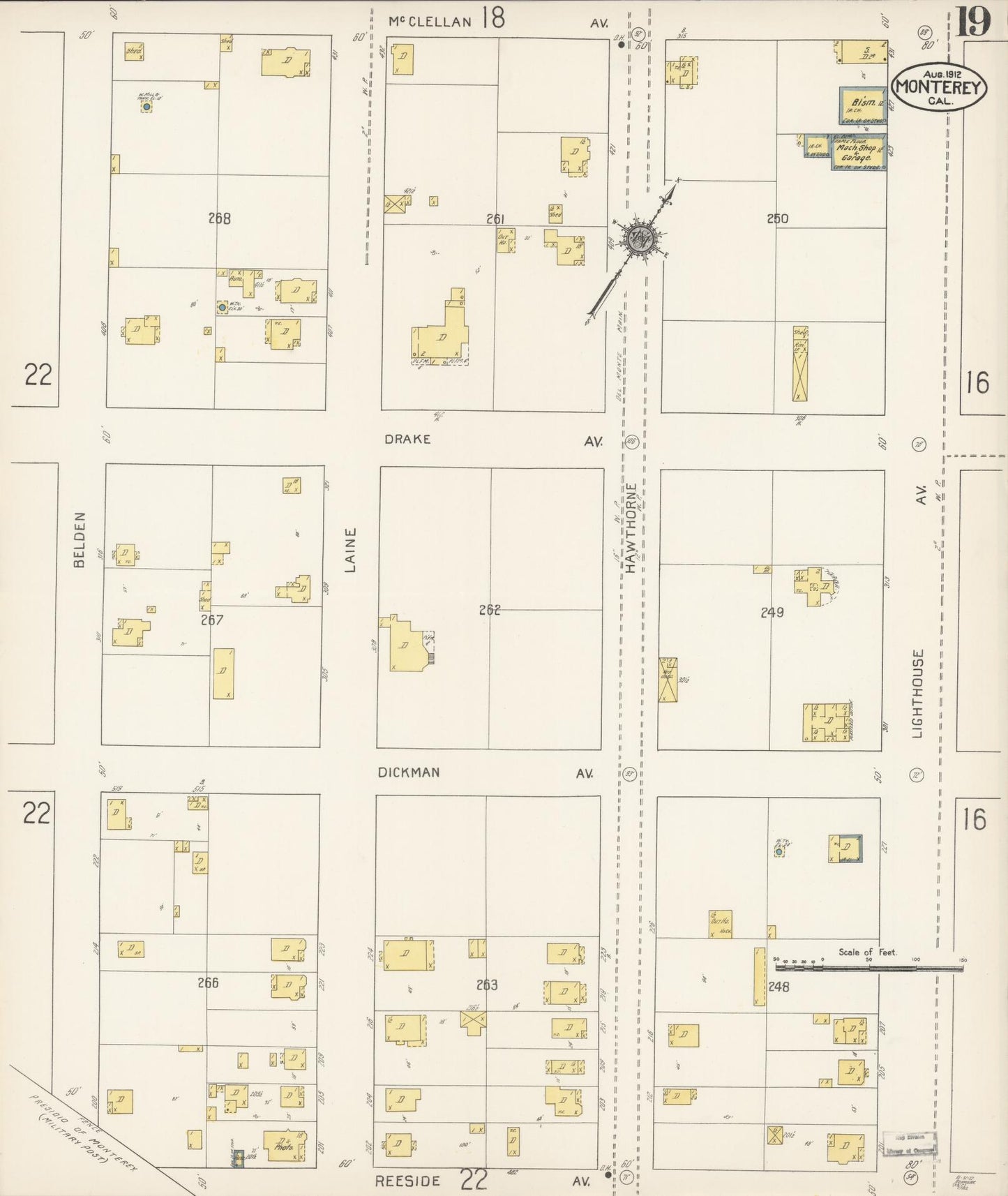 Sanborn Fire Insurance Map from Monterey, Monterey County, California (1912), Sheet #0019 - Historic Sanborn Fire Insurance Map Print, vintage old map wall art, antique decor, genealogy gift, California California map