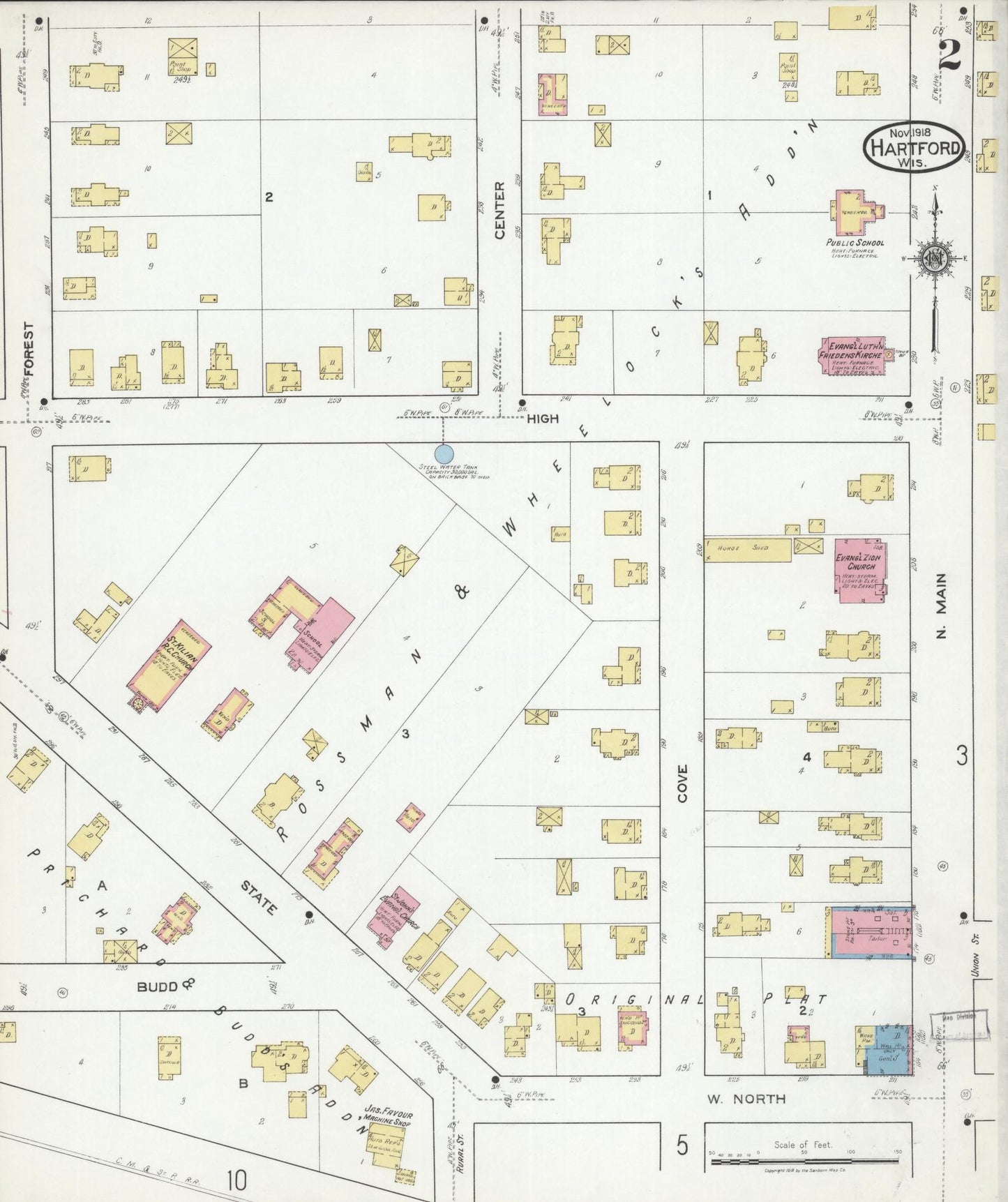 Sanborn Fire Insurance Map from Hartford, Washington County, Wisconsin (1918), Sheet #0002 - Historic Sanborn Fire Insurance Map Print, vintage old map wall art, antique decor, genealogy gift, Wisconsin Wisconsin map