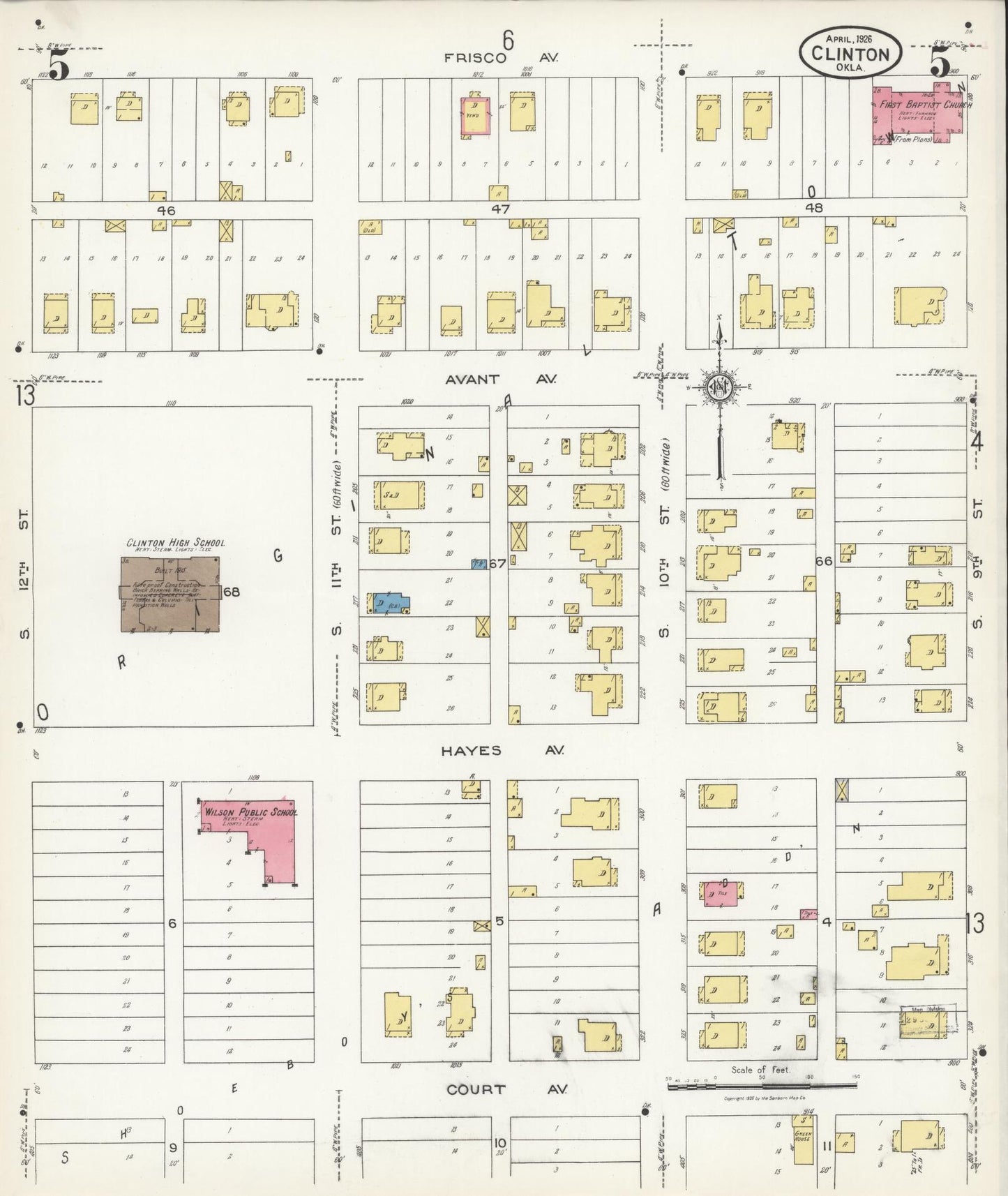 Sanborn Fire Insurance Map from Clinton, Custer County, Oklahoma (1926), Sheet #0005 - Historic Sanborn Fire Insurance Map Print, vintage old map wall art, antique decor, genealogy gift, Oklahoma Oklahoma map