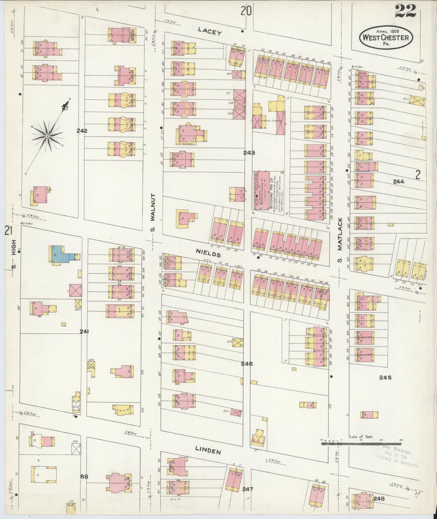 Sanborn Fire Insurance Map from West Chester, Chester County, Pennsylvania (1909), Sheet #0022 - Complete Map Set gallery image, historic Sanborn map, vintage wall art, Pennsylvania Pennsylvania