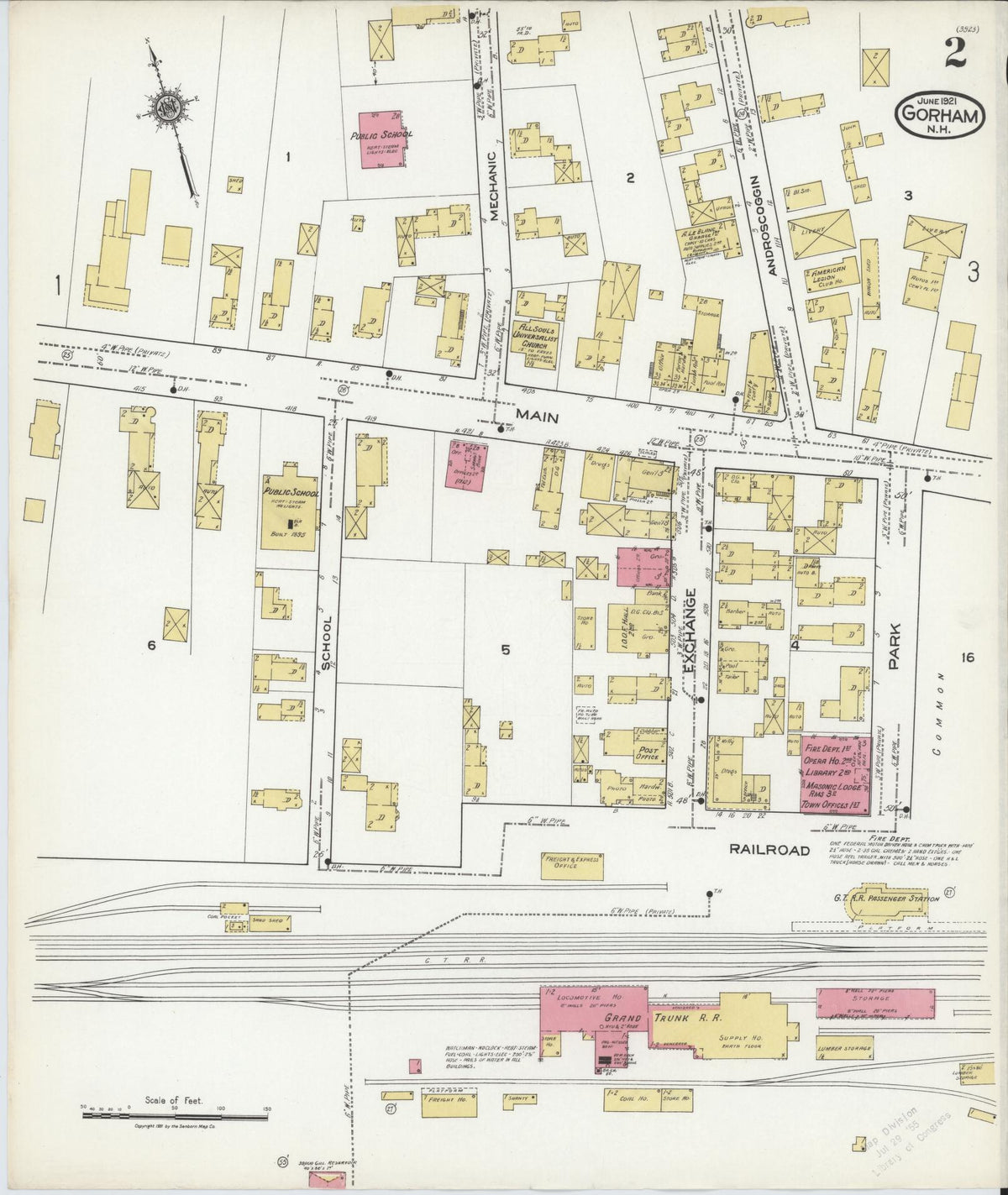 Sanborn Fire Insurance Map from Gorham, Coos County, New Hampshire (1921), Sheet #0002 - Historic Sanborn Fire Insurance Map Print, vintage old map wall art, antique decor, genealogy gift, New Hampshire New Hampshire map