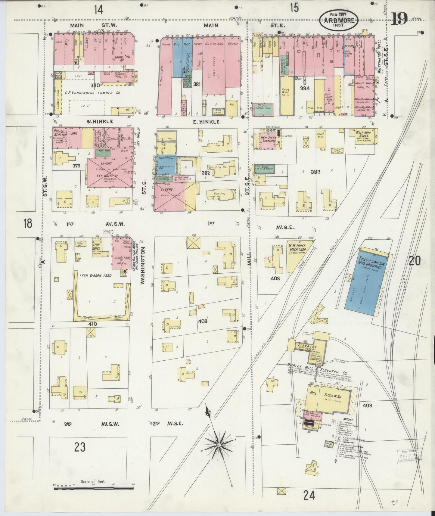 Sanborn Fire Insurance Map from Ardmore, Carter County, Oklahoma (1907), Sheet #0019 - Historic Sanborn Fire Insurance Map Print, vintage old map wall art, antique decor, genealogy gift, Oklahoma Oklahoma map