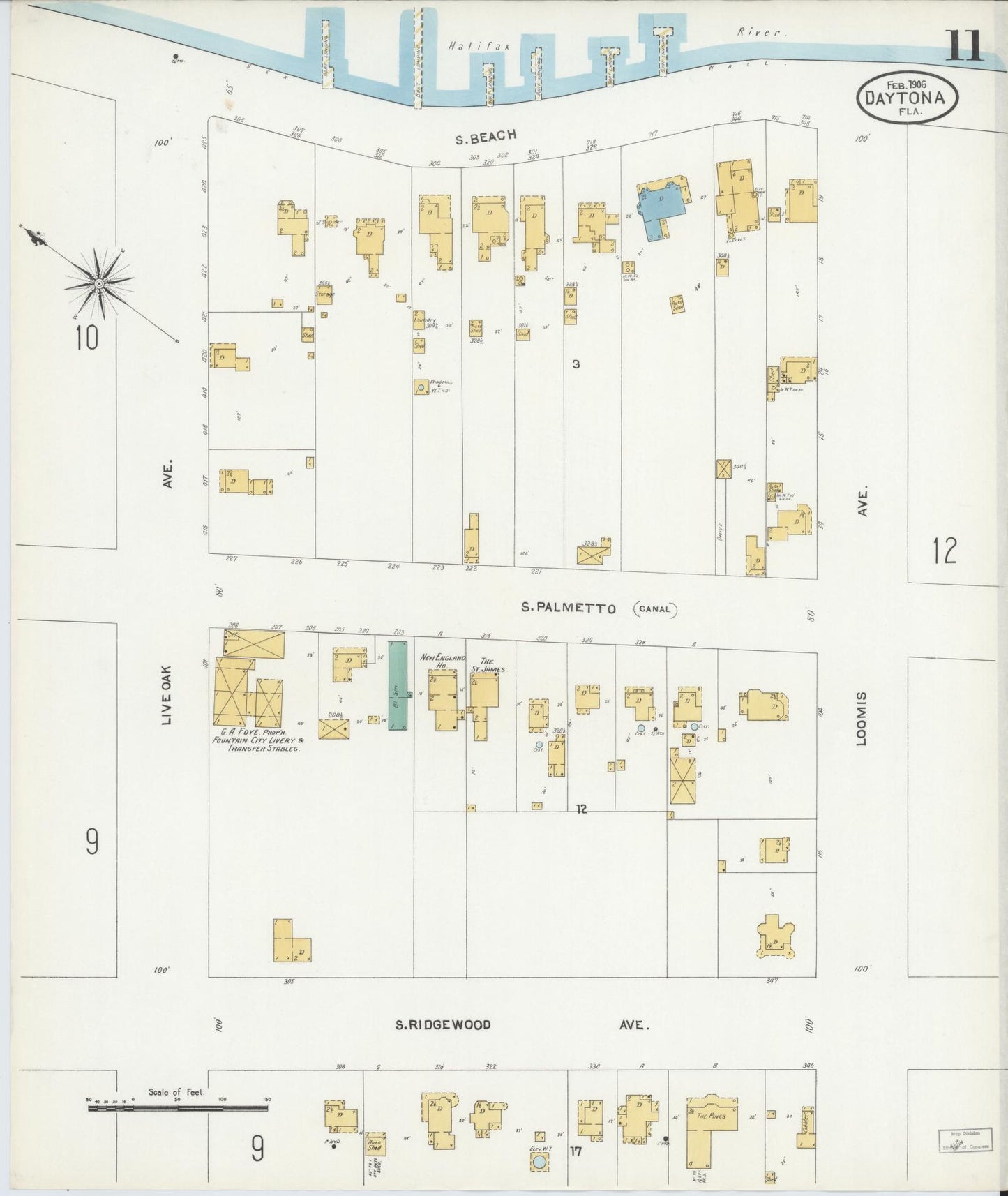 Sanborn Fire Insurance Map from Daytona, Volusia County, Florida (1906), Sheet #0011 - Historic Sanborn Fire Insurance Map Print, vintage old map wall art, antique decor, genealogy gift, Florida Florida map
