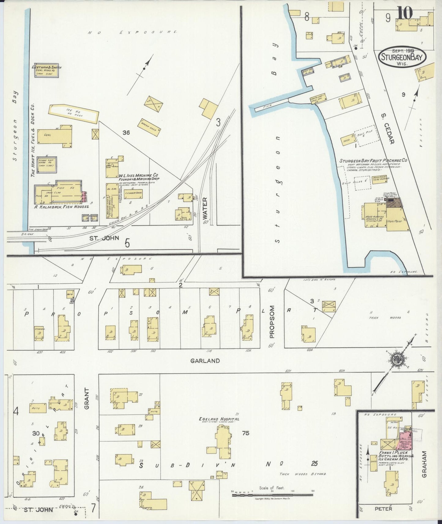 Sanborn Fire Insurance Map from Sturgeon Bay, Door County, Wisconsin (1919), Sheet #0010 - Historic Sanborn Fire Insurance Map Print, vintage old map wall art, antique decor, genealogy gift, Wisconsin Wisconsin map