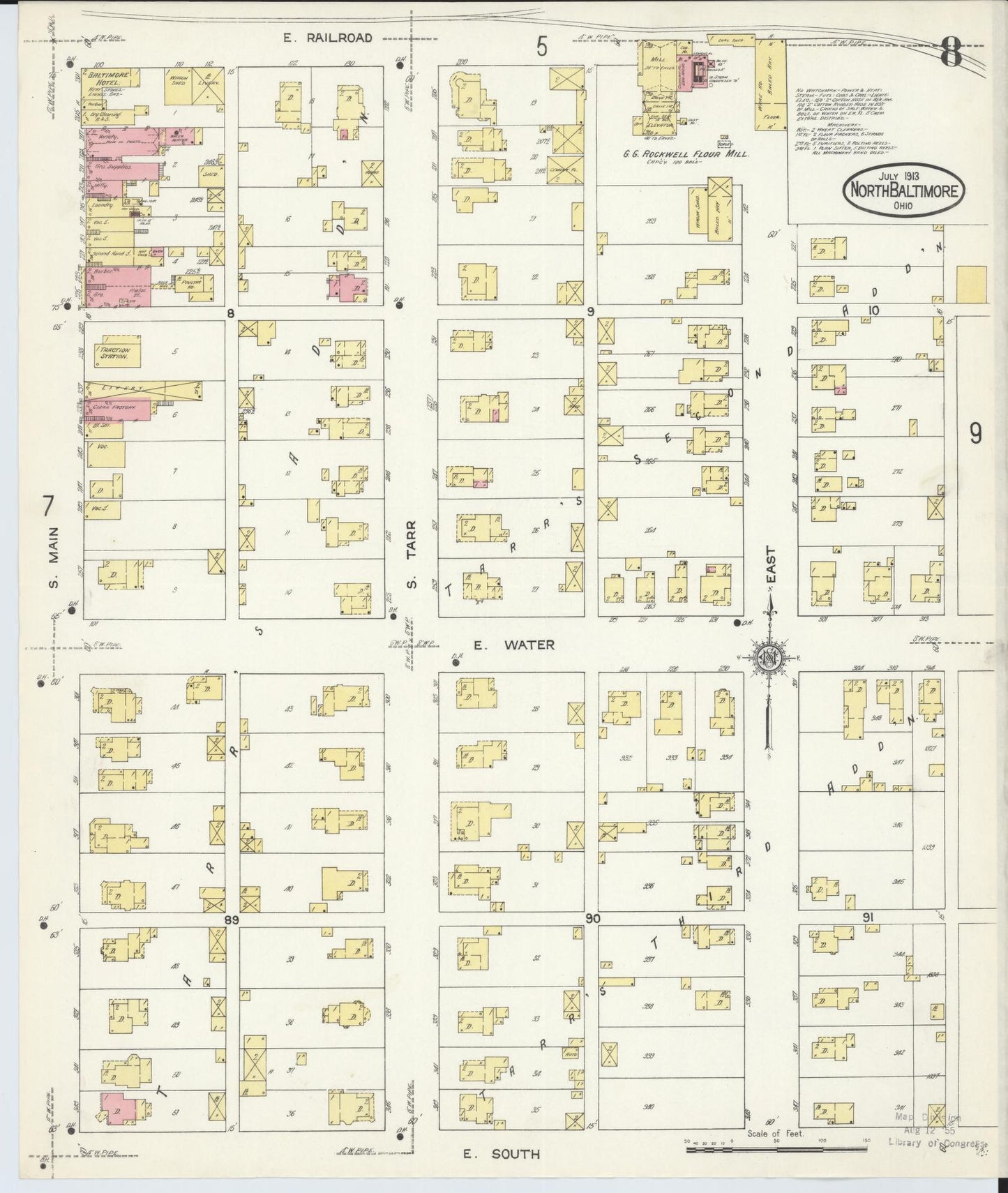 Sanborn Fire Insurance Map from North Baltimore, Wood County, Ohio (1913), Sheet #0008 - Historic Sanborn Fire Insurance Map Print, vintage old map wall art, antique decor, genealogy gift, Ohio Ohio map
