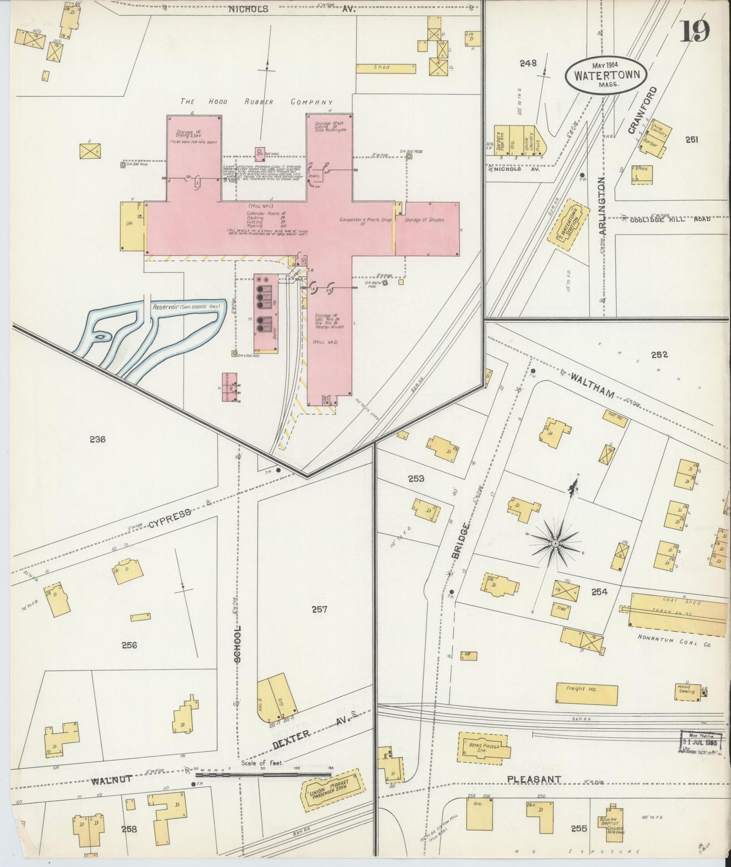 Sanborn Fire Insurance Map from Watertown, Middlesex County, Massachusetts (1904), Sheet #0019 - Historic Sanborn Fire Insurance Map Print, vintage old map wall art, antique decor, genealogy gift, Massachusetts Massachusetts map