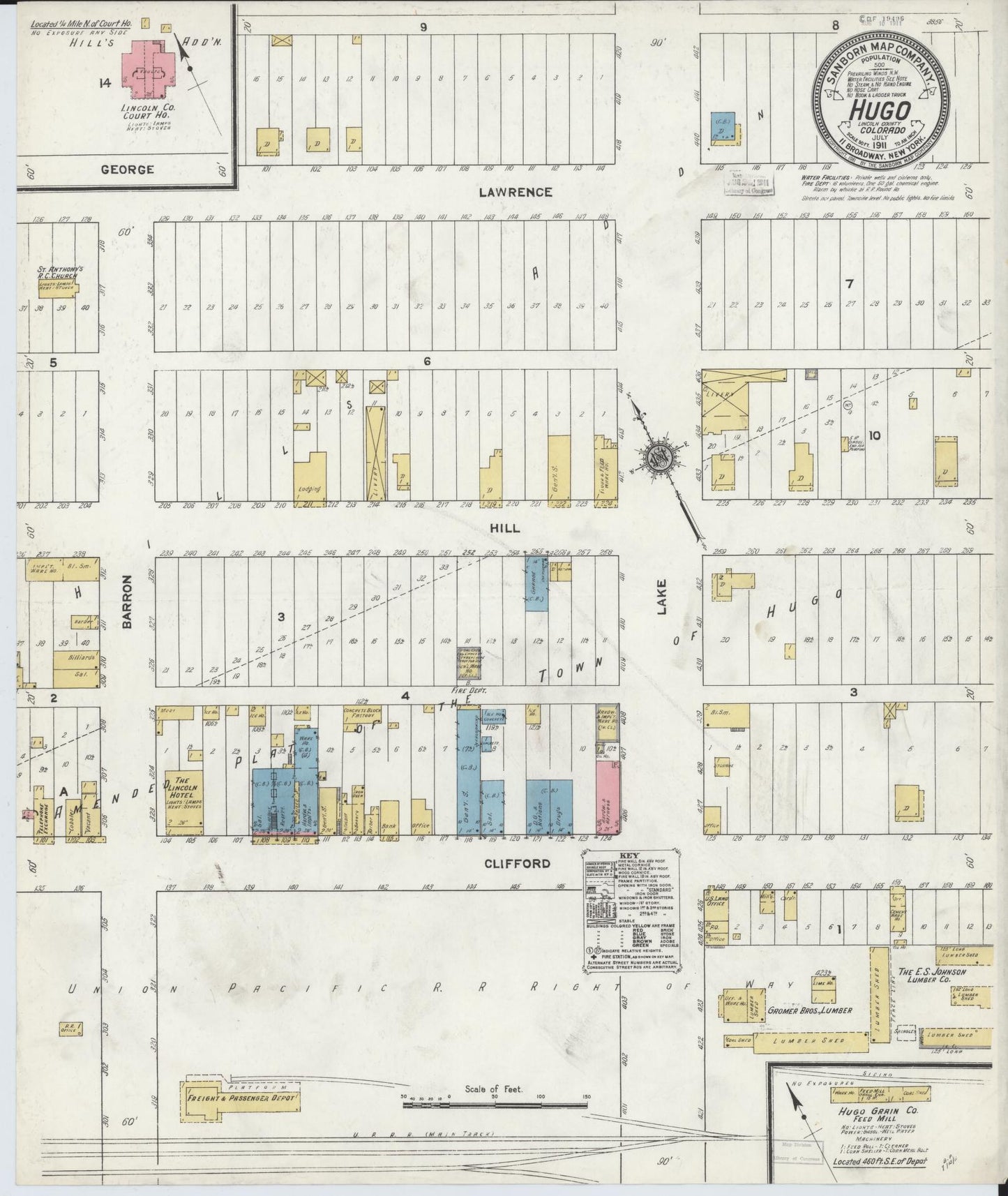 Sanborn Fire Insurance Map from Hugo, Lincoln County, Colorado (1911), Sheet #0001 - Historic Sanborn Fire Insurance Map Print, vintage old map wall art, antique decor, genealogy gift, Colorado Colorado map