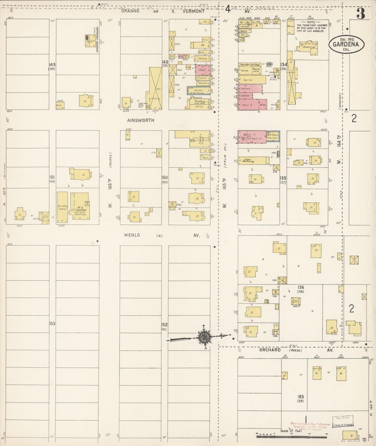 Sanborn Fire Insurance Map from Gardena, Los Angeles County, California (1912), Sheet #0003 - Historic Sanborn Fire Insurance Map Print, vintage old map wall art, antique decor, genealogy gift, California California map