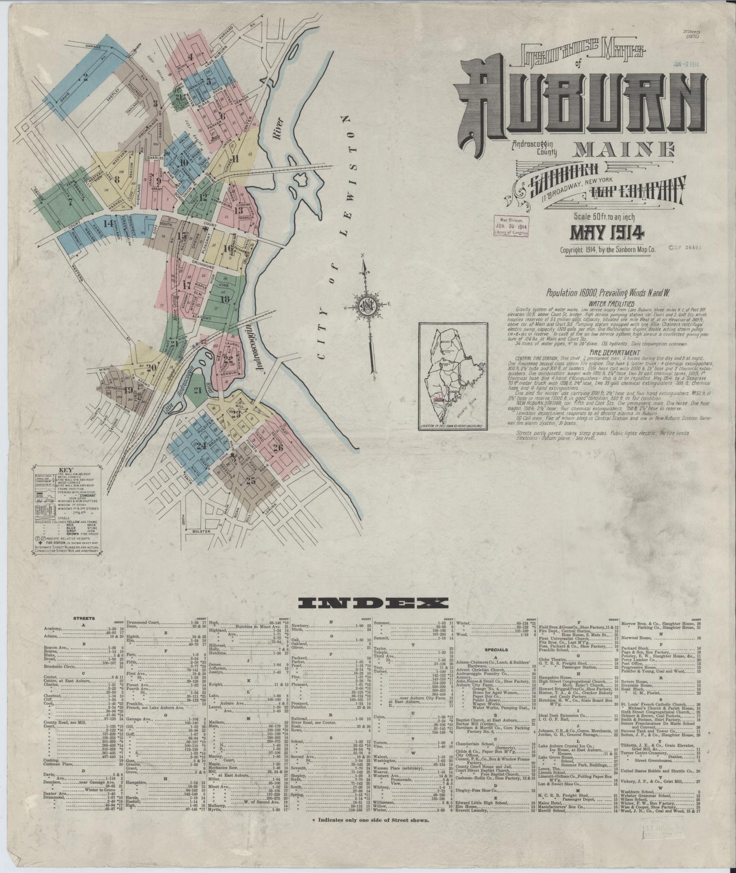 Sanborn Fire Insurance Map from Auburn, Androscoggin County, Maine. (1914) – Historic Sanborn Fire Insurance Map Print