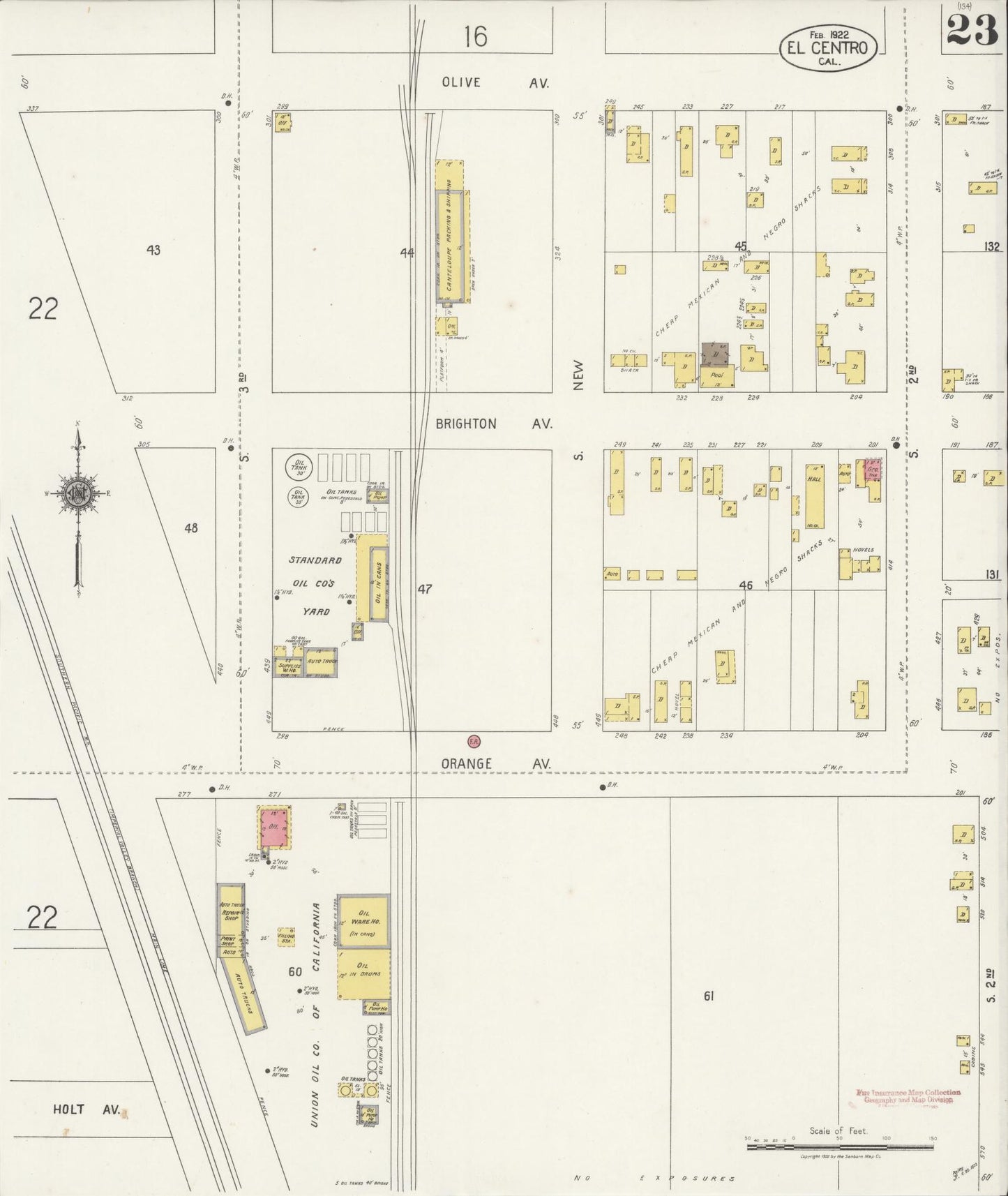 Sanborn Fire Insurance Map from El Centro, Imperial County, California (1922), Sheet #0023 - Historic Sanborn Fire Insurance Map Print, vintage old map wall art, antique decor, genealogy gift, California California map