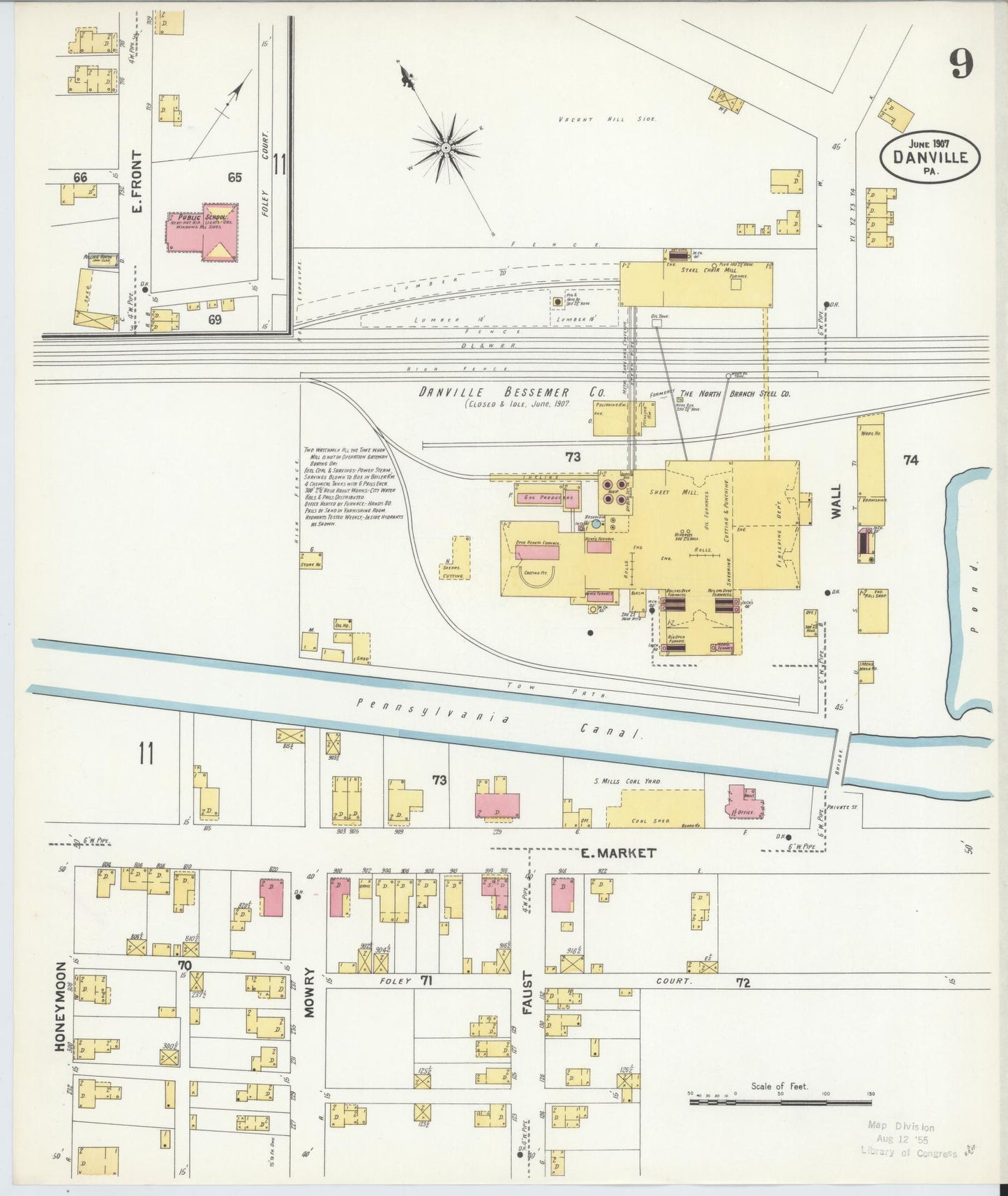 Sanborn Fire Insurance Map from Danville, Montour County, Pennsylvania (1907), Sheet #0009 - Historic Sanborn Fire Insurance Map Print, vintage old map wall art, antique decor, genealogy gift, Pennsylvania Pennsylvania map