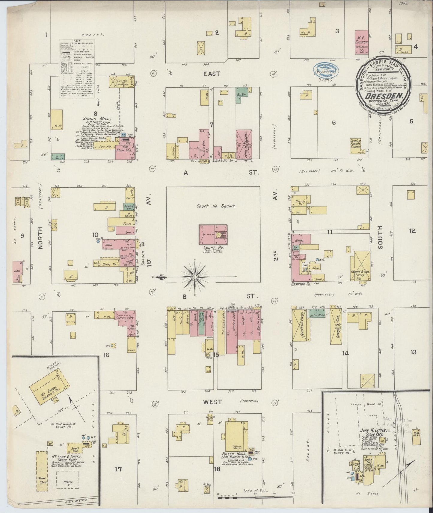 Sanborn Fire Insurance Map from Dresden, Weakley County, Tennessee (1894), Sheet #0001 - Historic Sanborn Fire Insurance Map Print, vintage old map wall art, antique decor, genealogy gift, Tennessee Tennessee map