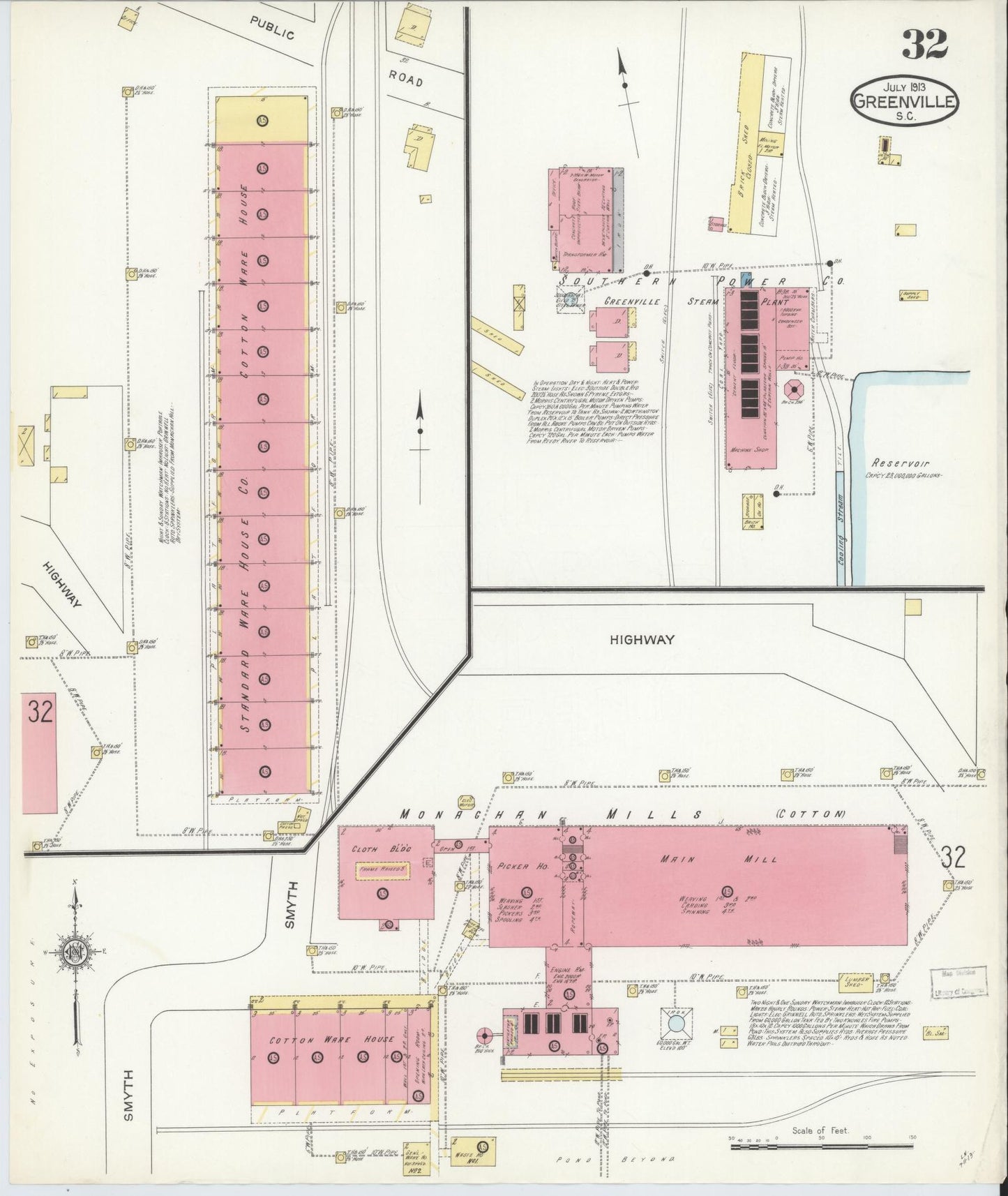 Sanborn Fire Insurance Map from Greenville, Greenville County, South Carolina (1913), Sheet #0032 - Historic Sanborn Fire Insurance Map Print, vintage old map wall art, antique decor, genealogy gift, South Carolina South Carolina map