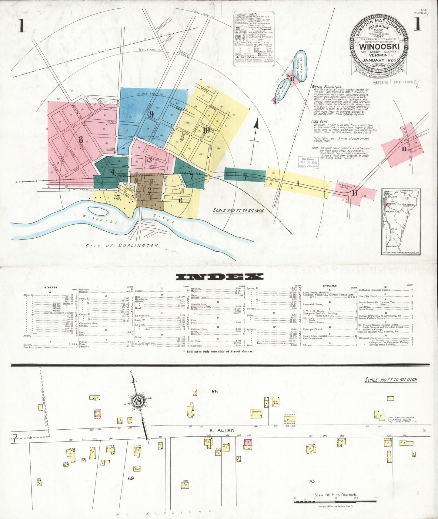 Sanborn Fire Insurance Map from Winooski, Chittenden County, Vermont. (1926) – Historic Sanborn Fire Insurance Map Print