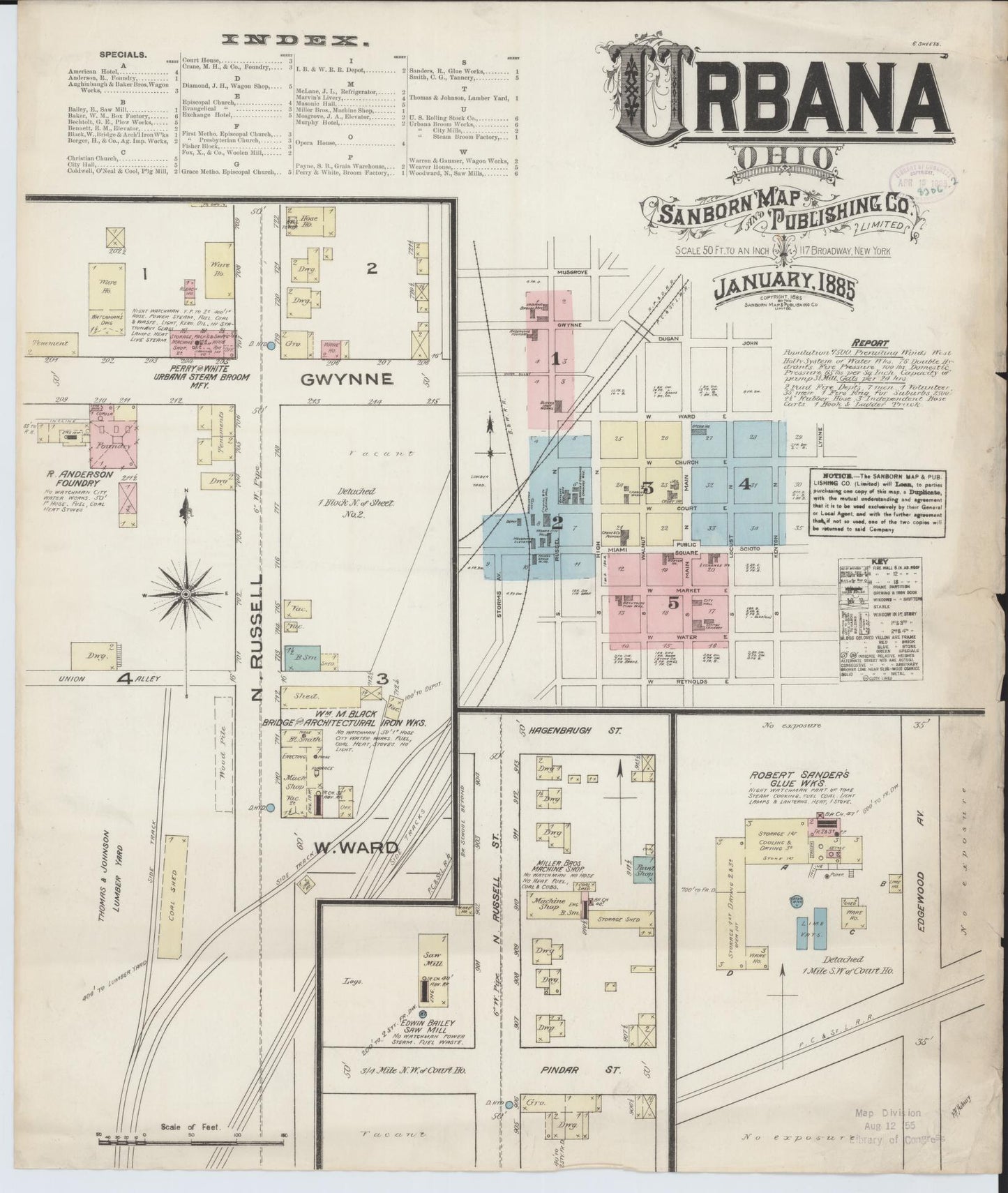 Sanborn Fire Insurance Map from Urbana, Champaign County, Ohio (1885), Sheet #0001 - Historic Sanborn Fire Insurance Map Print, vintage old map wall art, antique decor, genealogy gift, Ohio Ohio map