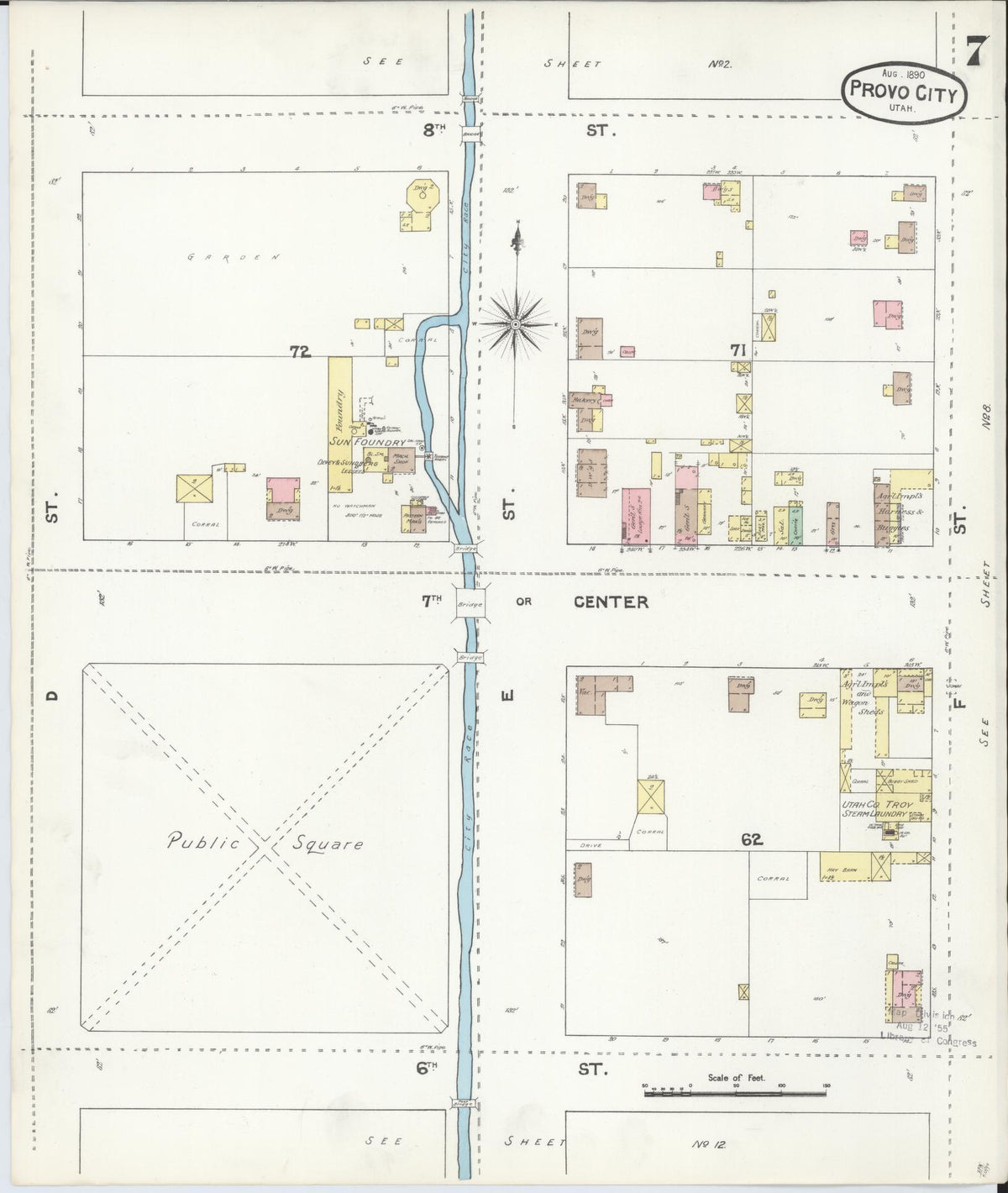 Sanborn Fire Insurance Map from Provo, Utah County, Utah (1890), Sheet #0007 - Historic Sanborn Fire Insurance Map Print, vintage old map wall art, antique decor, genealogy gift, Provo Utah map