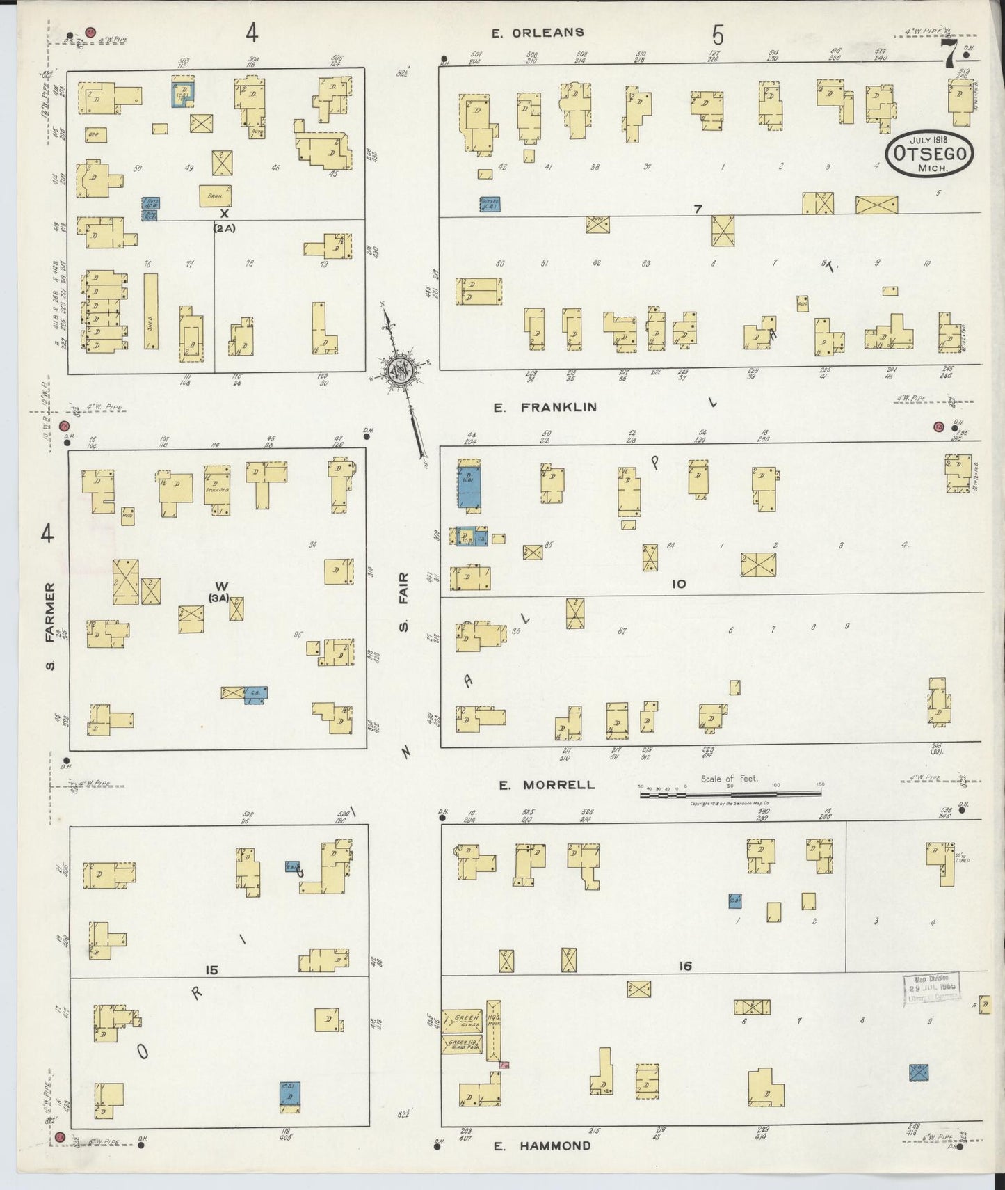 Sanborn Fire Insurance Map from Otsego, Allegan County, Michigan (1918), Sheet #0007 - Complete Map Set gallery image, historic Sanborn map, vintage wall art, Michigan Michigan