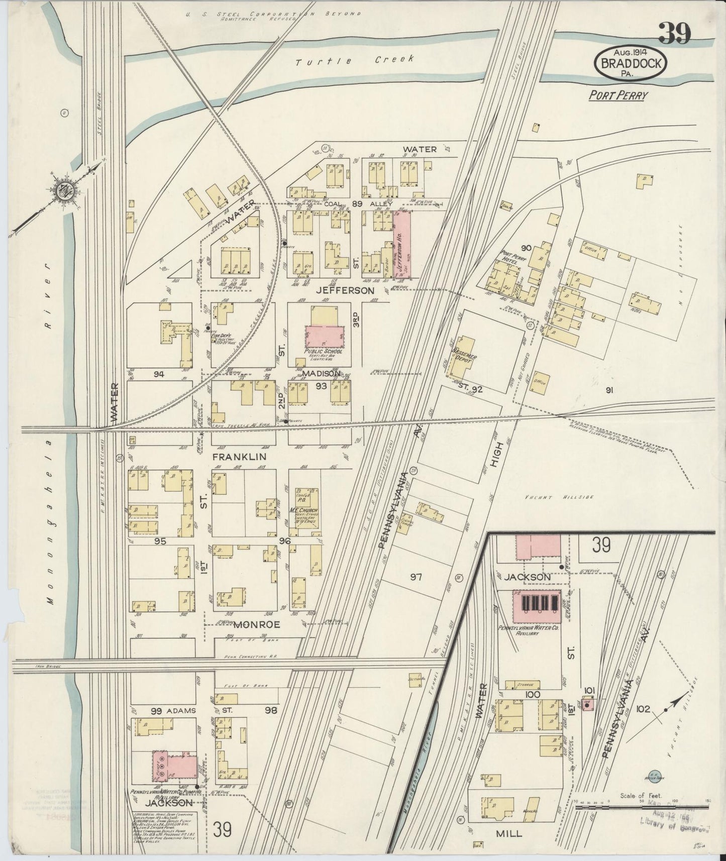 Sanborn Fire Insurance Map from Braddock, Allegheny County, Pennsylvania (1914), Sheet #0039 - Historic Sanborn Fire Insurance Map Print, vintage old map wall art, antique decor, genealogy gift, Pennsylvania Pennsylvania map