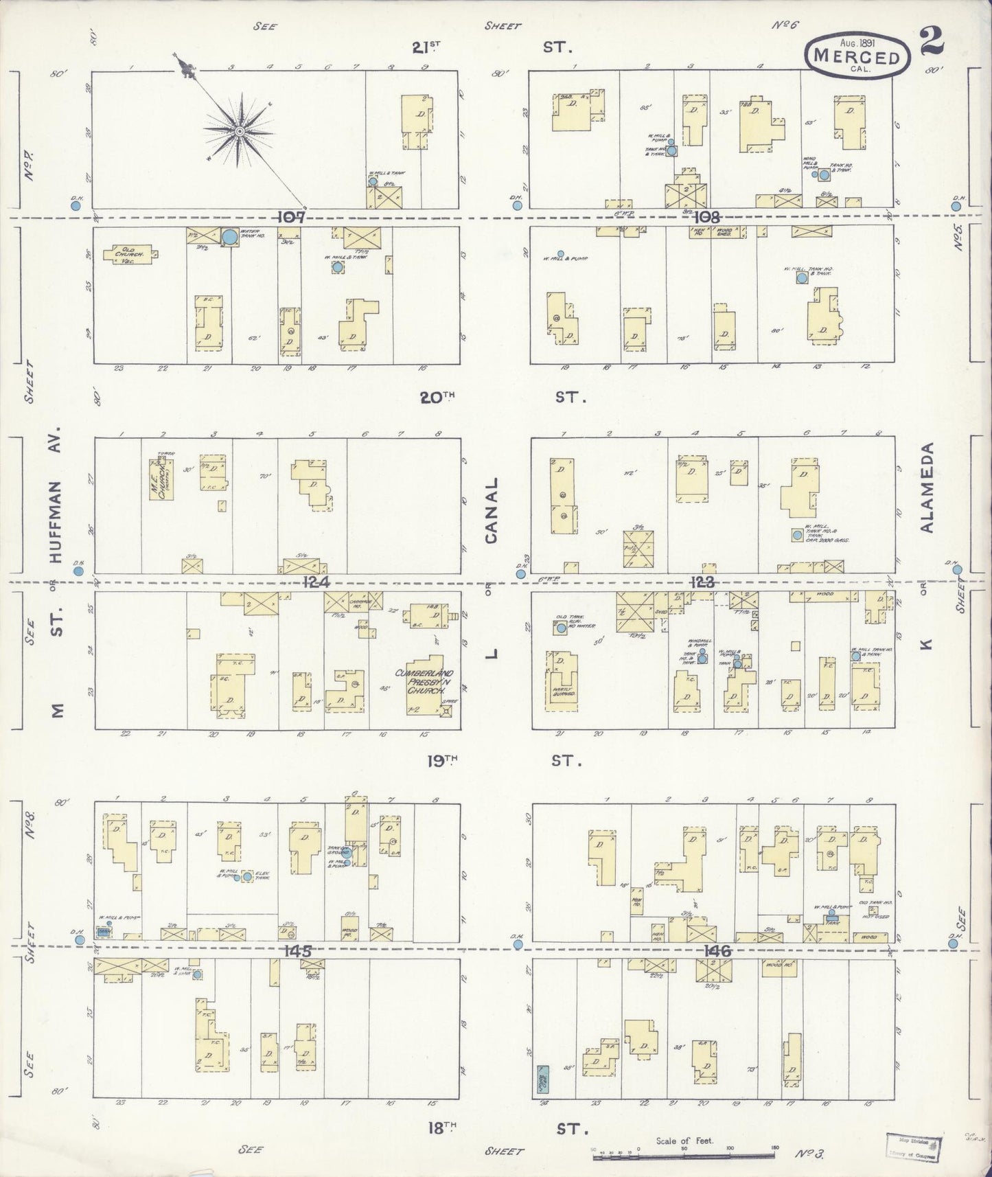 Sanborn Fire Insurance Map from Merced, Merced County, California (1891), Sheet #0002 - Historic Sanborn Fire Insurance Map Print, vintage old map wall art, antique decor, genealogy gift, California California map