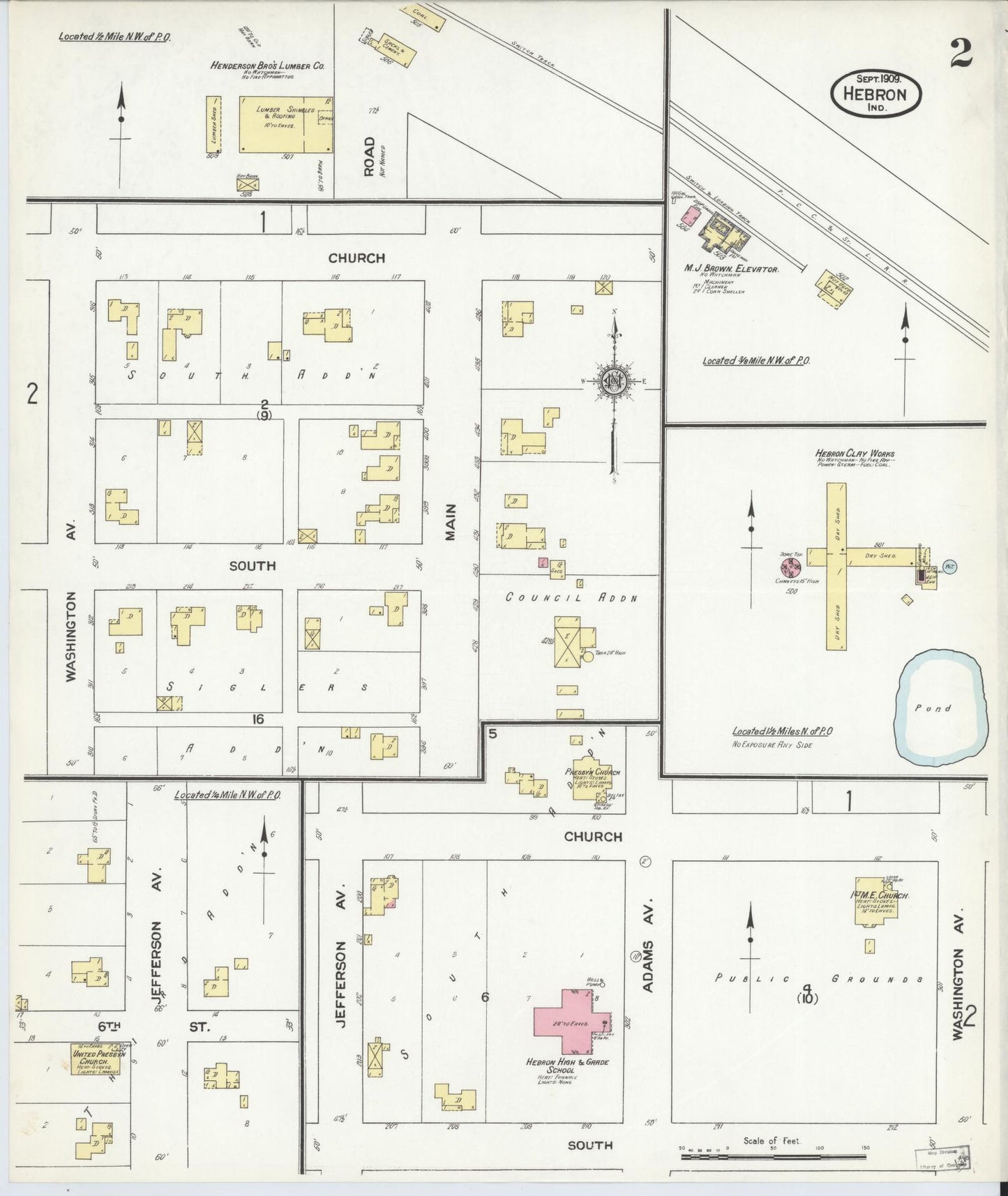 Sanborn Fire Insurance Map from Hebron, Porter County, Indiana (1909), Sheet #0002 - Complete Map Set gallery image, historic Sanborn map, vintage wall art, Indiana Indiana
