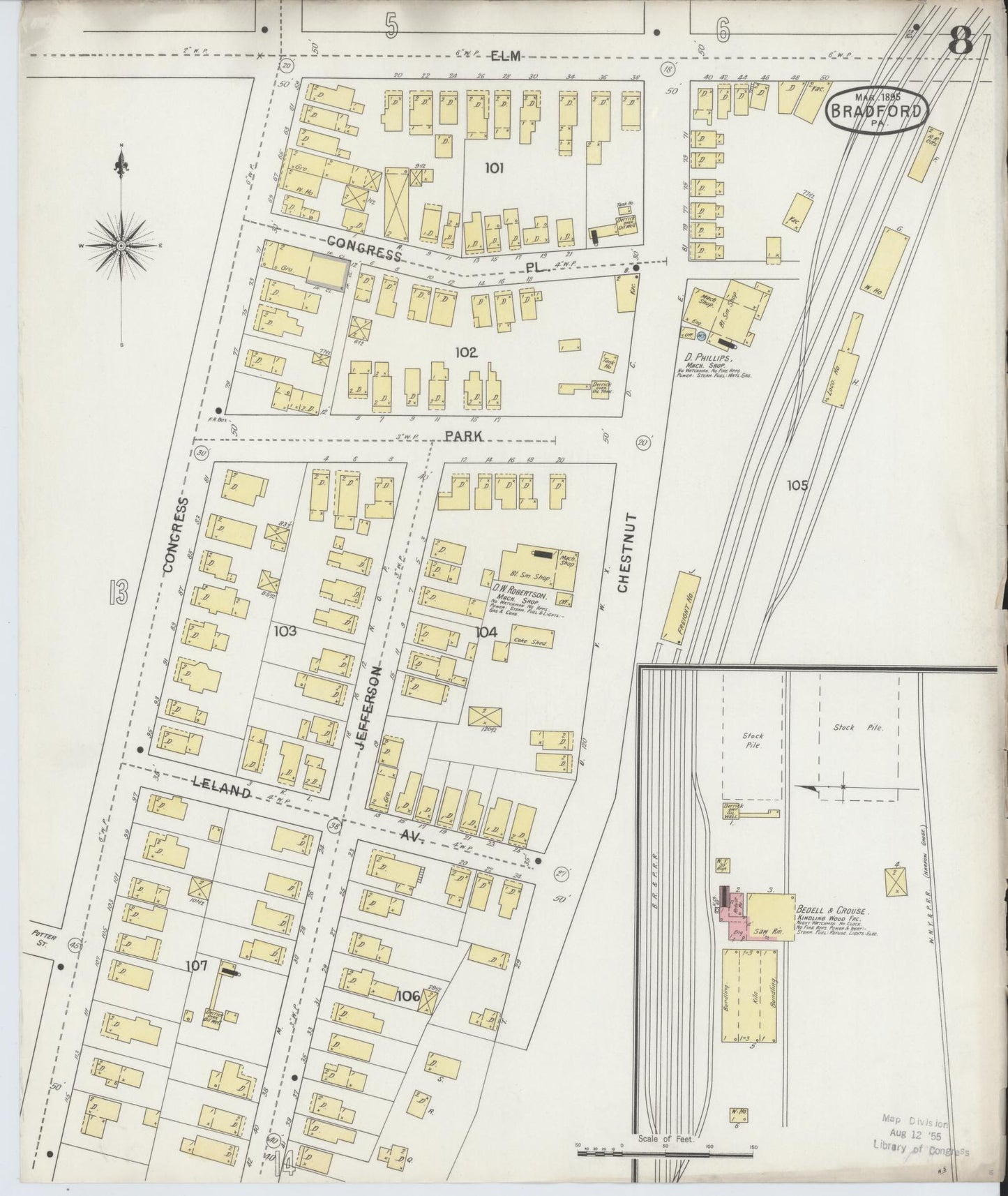 Sanborn Fire Insurance Map from Bradford, McKean County, Pennsylvania (1895), Sheet #0008 - Historic Sanborn Fire Insurance Map Print, vintage old map wall art, antique decor, genealogy gift, Pennsylvania Pennsylvania map