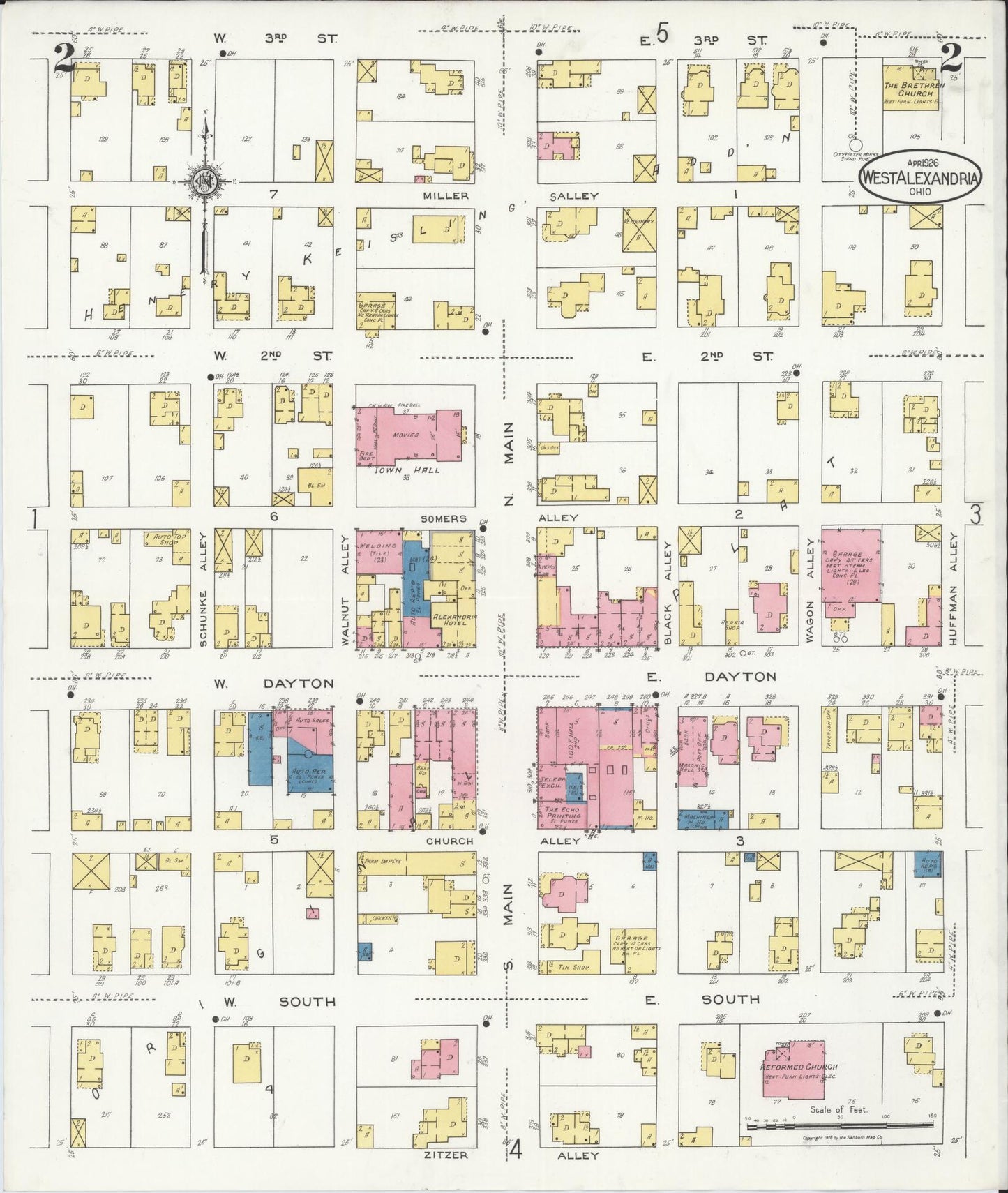 Sanborn Fire Insurance Map from West Alexandria, Preble County, Ohio (1926), Sheet #0002 - Historic Sanborn Fire Insurance Map Print, vintage old map wall art, antique decor, genealogy gift, Ohio Ohio map