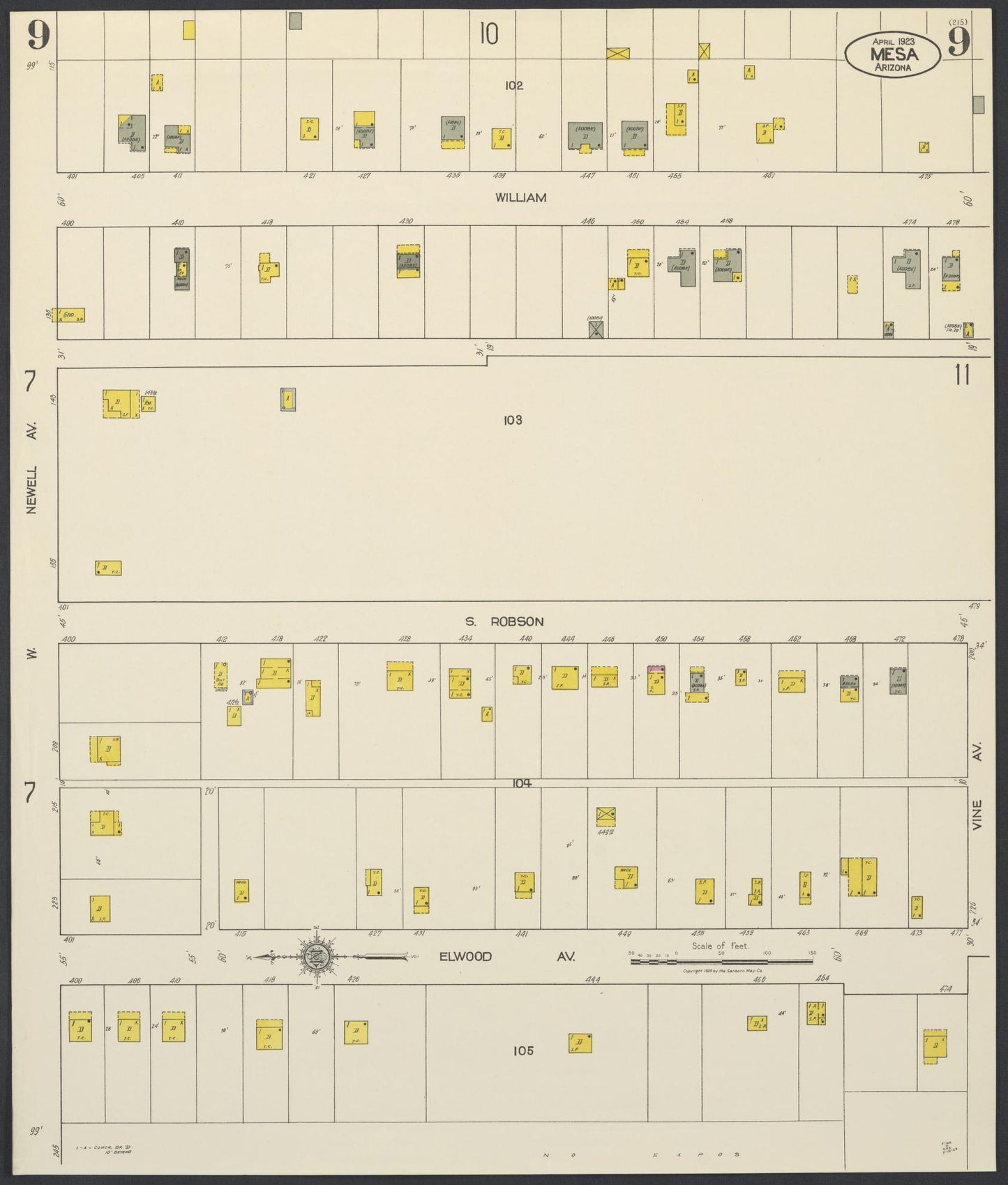 Sanborn Fire Insurance Map from Mesa, Maricopa County, Arizona (1923), Sheet #0009 - Historic Sanborn Fire Insurance Map Print, vintage old map wall art, antique decor, genealogy gift, Arizona Arizona map