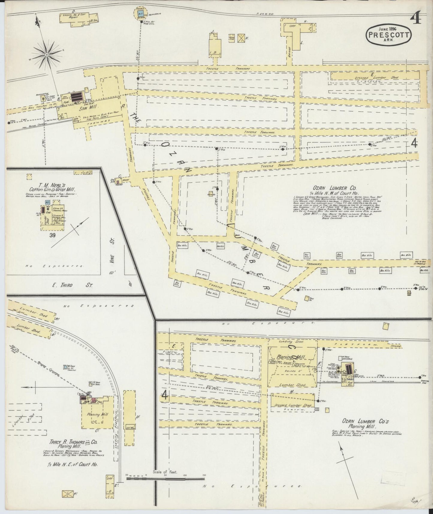 Sanborn Fire Insurance Map from Prescott, Nevada County, Arkansas (1896), Sheet #0004 - Historic Sanborn Fire Insurance Map Print, vintage old map wall art, antique decor, genealogy gift, Prescott Nevada map