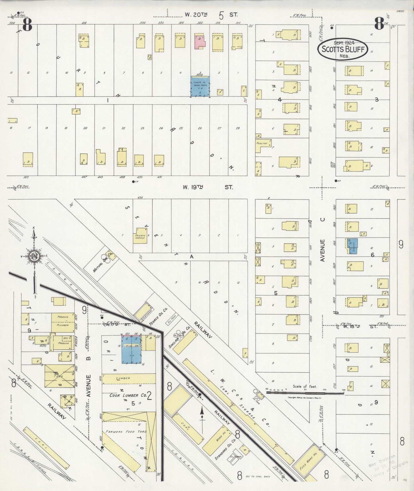 Sanborn Fire Insurance Map from Scottsbluff, Scotts Bluff County, Nebraska (1924), Sheet #0008 - Historic Sanborn Fire Insurance Map Print, vintage old map wall art, antique decor, genealogy gift, Nebraska Nebraska map