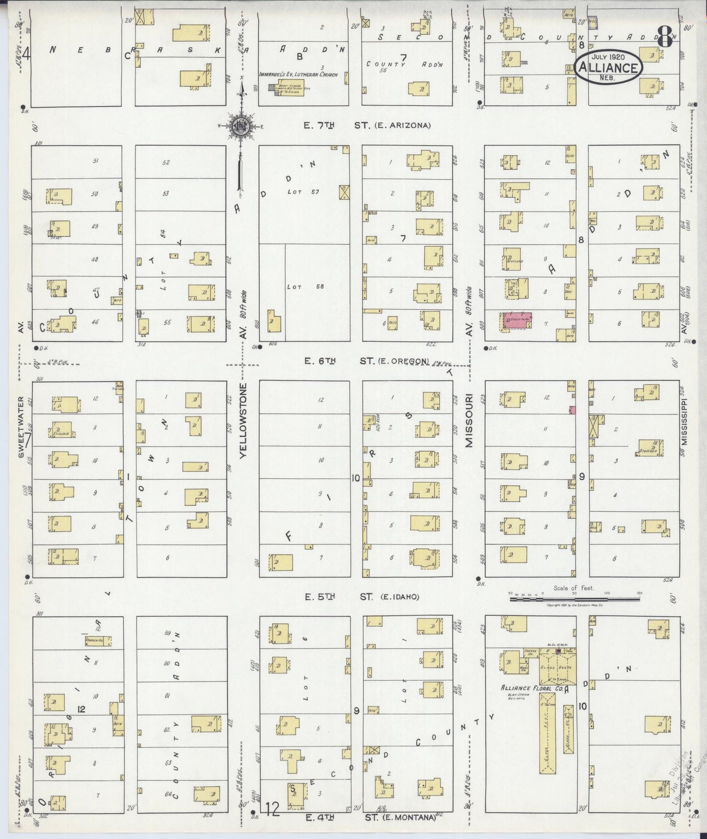 Sanborn Fire Insurance Map from Alliance, Box Butte County, Nebraska (1920), Sheet #0008 - Historic Sanborn Fire Insurance Map Print, vintage old map wall art, antique decor, genealogy gift, Nebraska Nebraska map