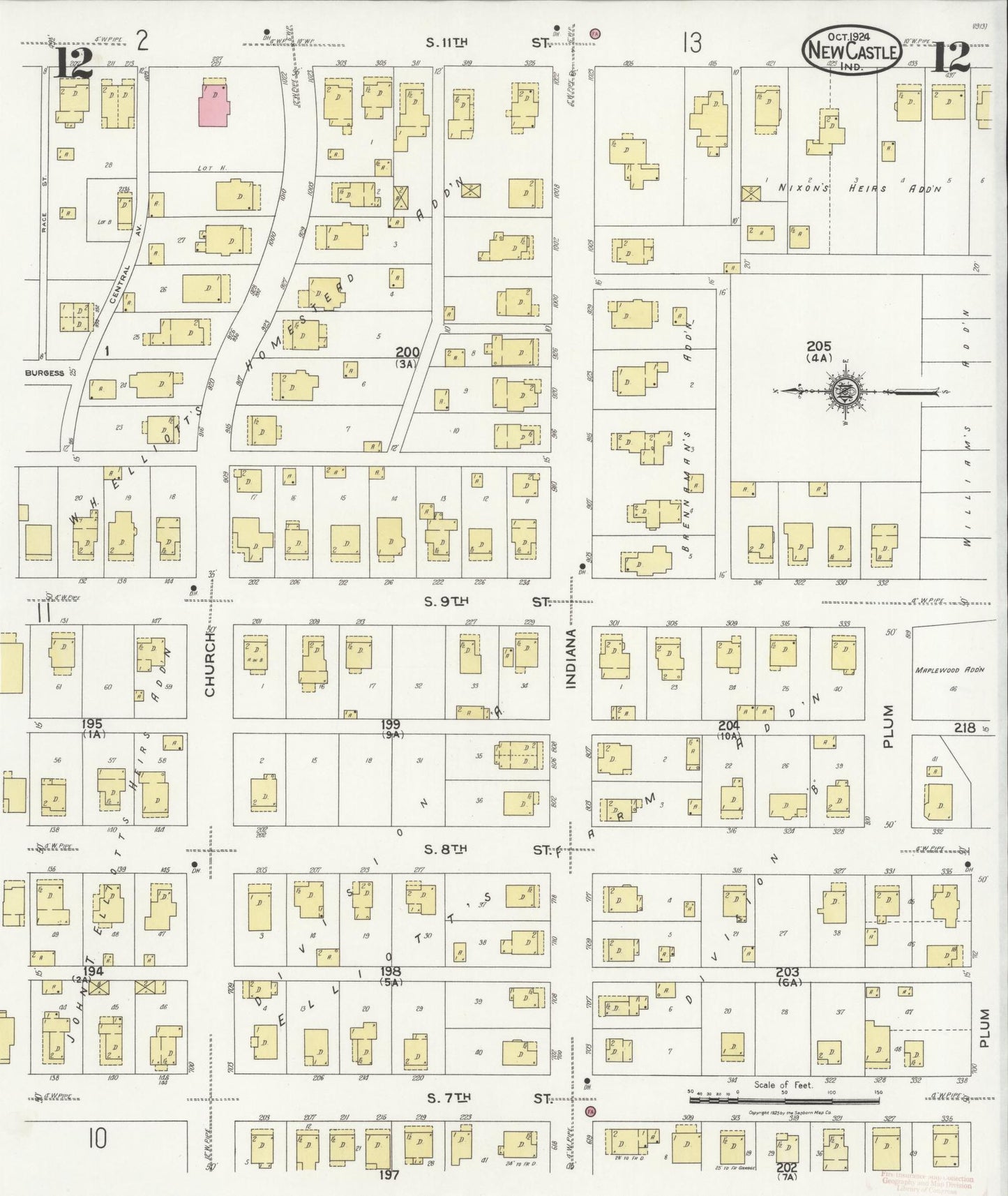 Sanborn Fire Insurance Map from New Castle, Henry County, Indiana (1924), Sheet #0012 - Complete Map Set gallery image, historic Sanborn map, vintage wall art, Indiana Indiana