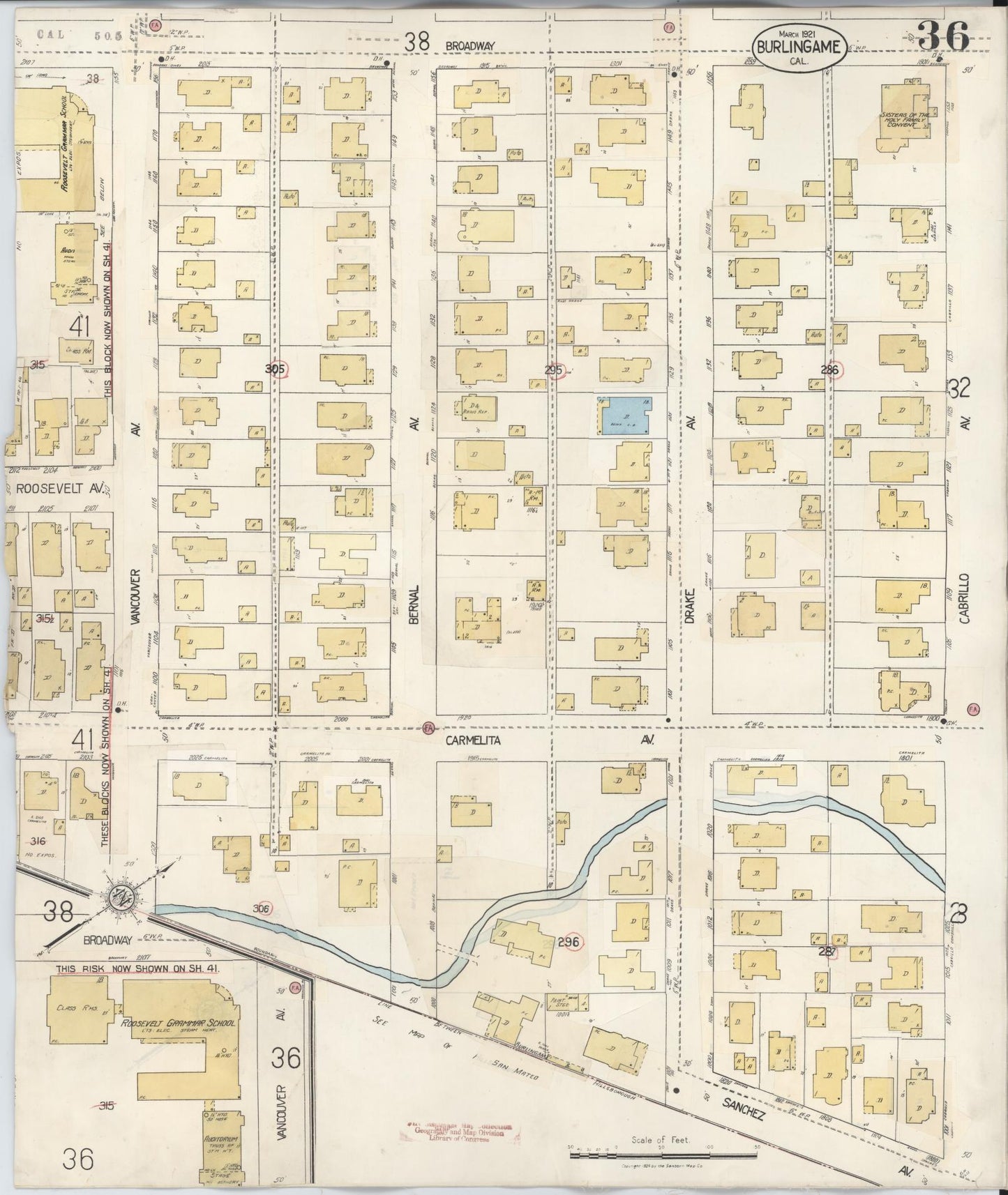 Sanborn Fire Insurance Map from Burlingame, San Mateo County, California (1949), Sheet #0036 - Historic Sanborn Fire Insurance Map Print, vintage old map wall art, antique decor, genealogy gift, California California map
