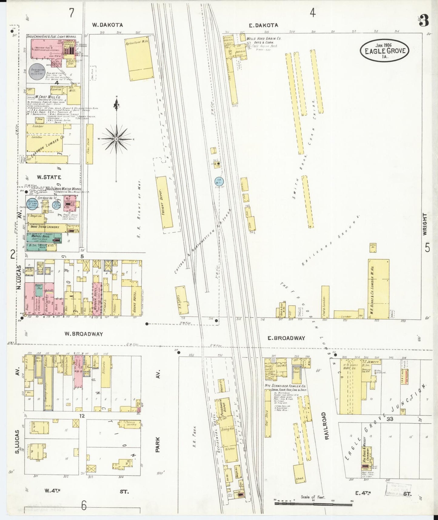 Sanborn Fire Insurance Map from Eagle Grove, Wright County, Iowa (1906), Sheet #0003 - Historic Sanborn Fire Insurance Map Print, vintage old map wall art
