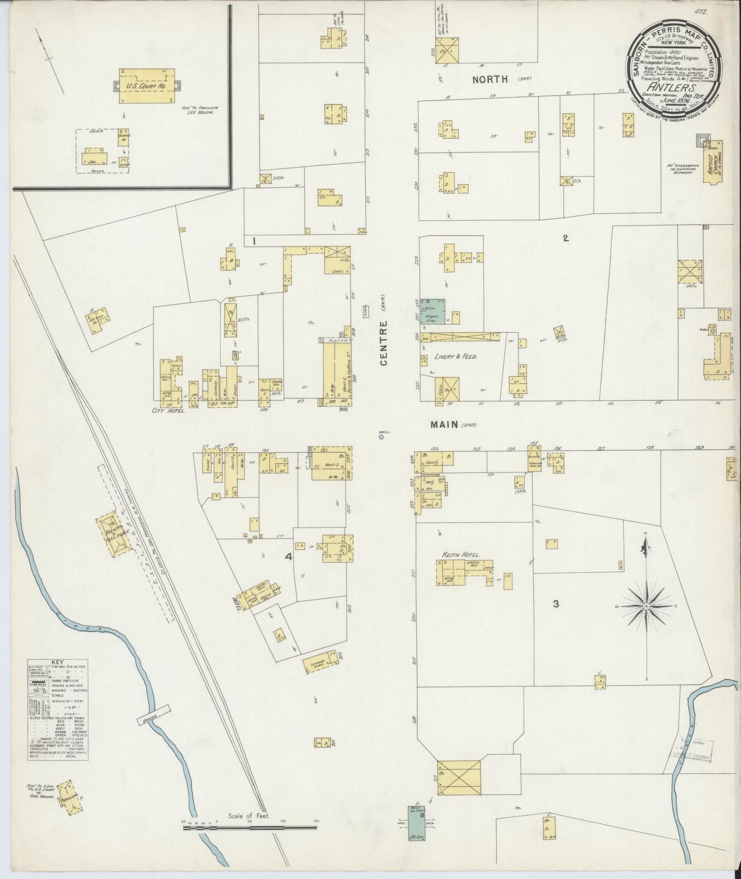 Sanborn Fire Insurance Map from Antlers, Pushmataha County, Oklahoma (1896), Sheet #0001 - Historic Sanborn Fire Insurance Map Print, vintage old map wall art, antique decor, genealogy gift, Oklahoma Oklahoma map