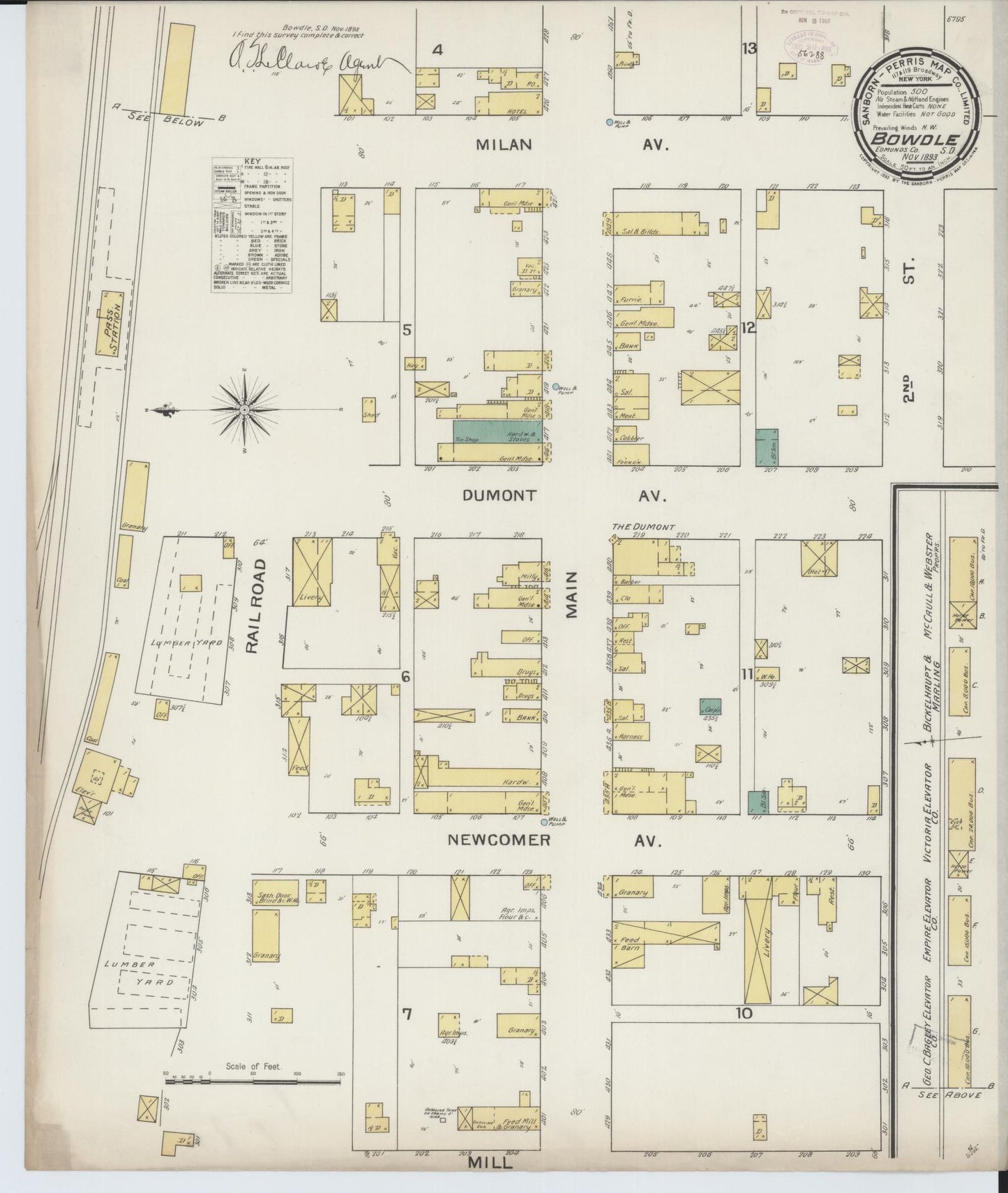 Sanborn Fire Insurance Map from Bowdle, Edmunds County, South Dakota (1893), Sheet #0001 - Historic Sanborn Fire Insurance Map Print, vintage old map wall art, antique decor, genealogy gift, South Dakota South Dakota map