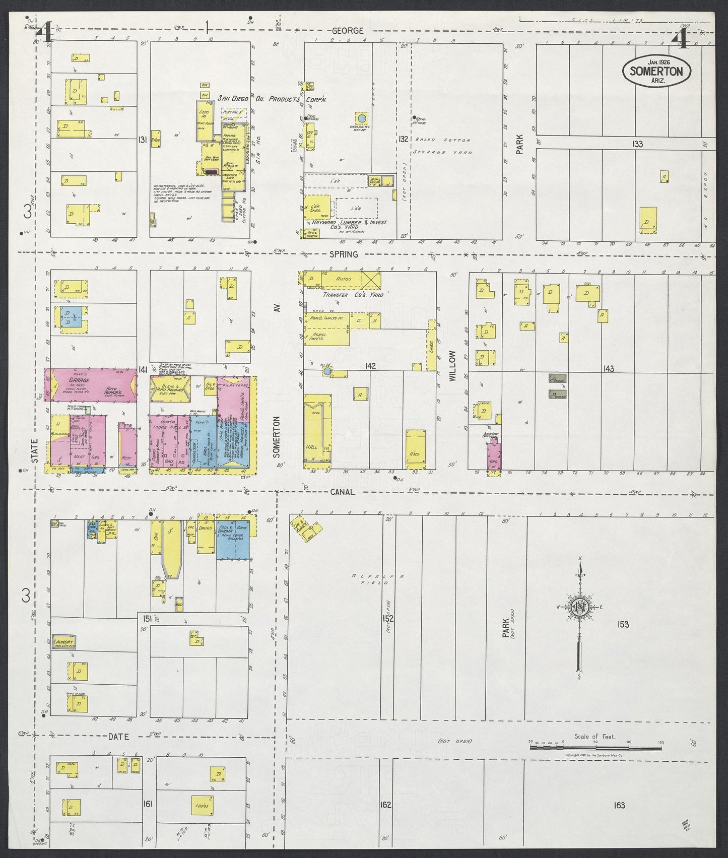 Sanborn Fire Insurance Map from Somerton, Yuma County, Arizona (1926), Sheet #0004 - Historic Sanborn Fire Insurance Map Print, vintage old map wall art, antique decor, genealogy gift, Arizona Arizona map