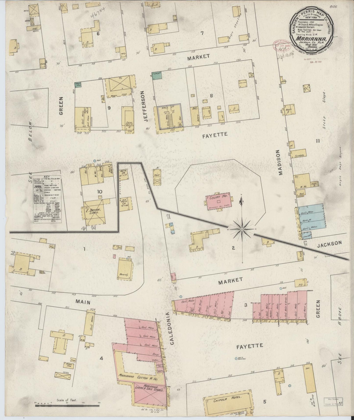 Sanborn Fire Insurance Map from Marianna, Jackson County, Florida (1895), Sheet #0001 - Historic Sanborn Fire Insurance Map Print, vintage old map wall art, antique decor, genealogy gift, Florida Florida map