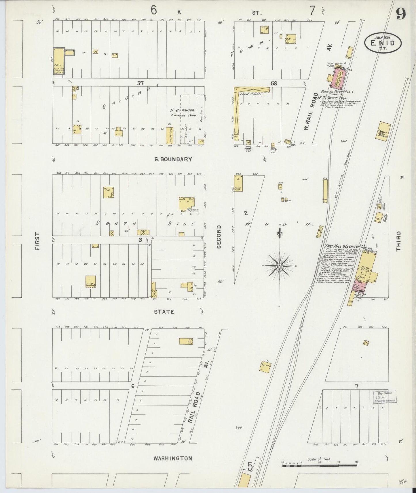 Sanborn Fire Insurance Map from Enid, Garfield County, Oklahoma (1898), Sheet #0009 - Complete Map Set gallery image, historic Sanborn map, vintage wall art, Oklahoma Oklahoma