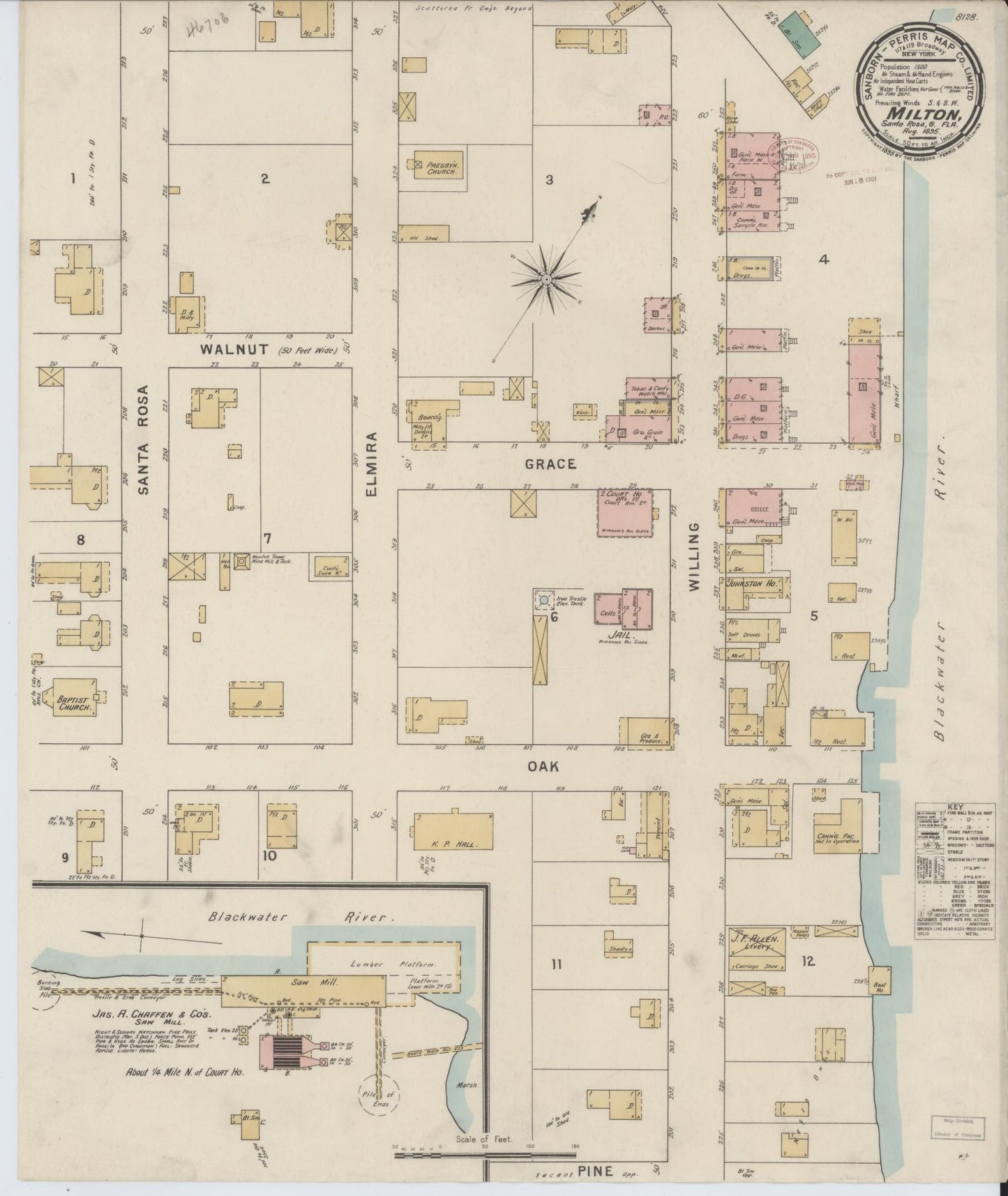 Sanborn Fire Insurance Map from Milton, Santa Rosa County, Florida. (1895) – Historic Sanborn Fire Insurance Map Print