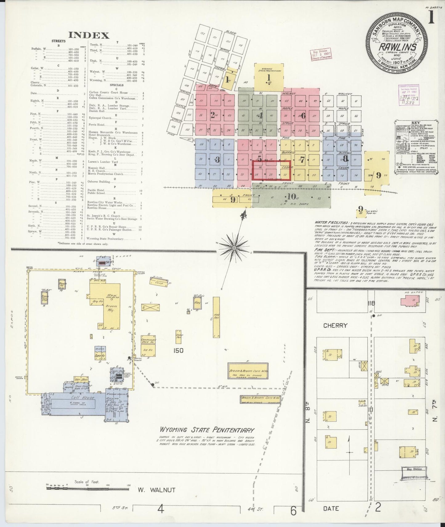 Sanborn Fire Insurance Map from Rawlins, Carbon County, Wyoming. (1907) – Historic Sanborn Fire Insurance Map Print