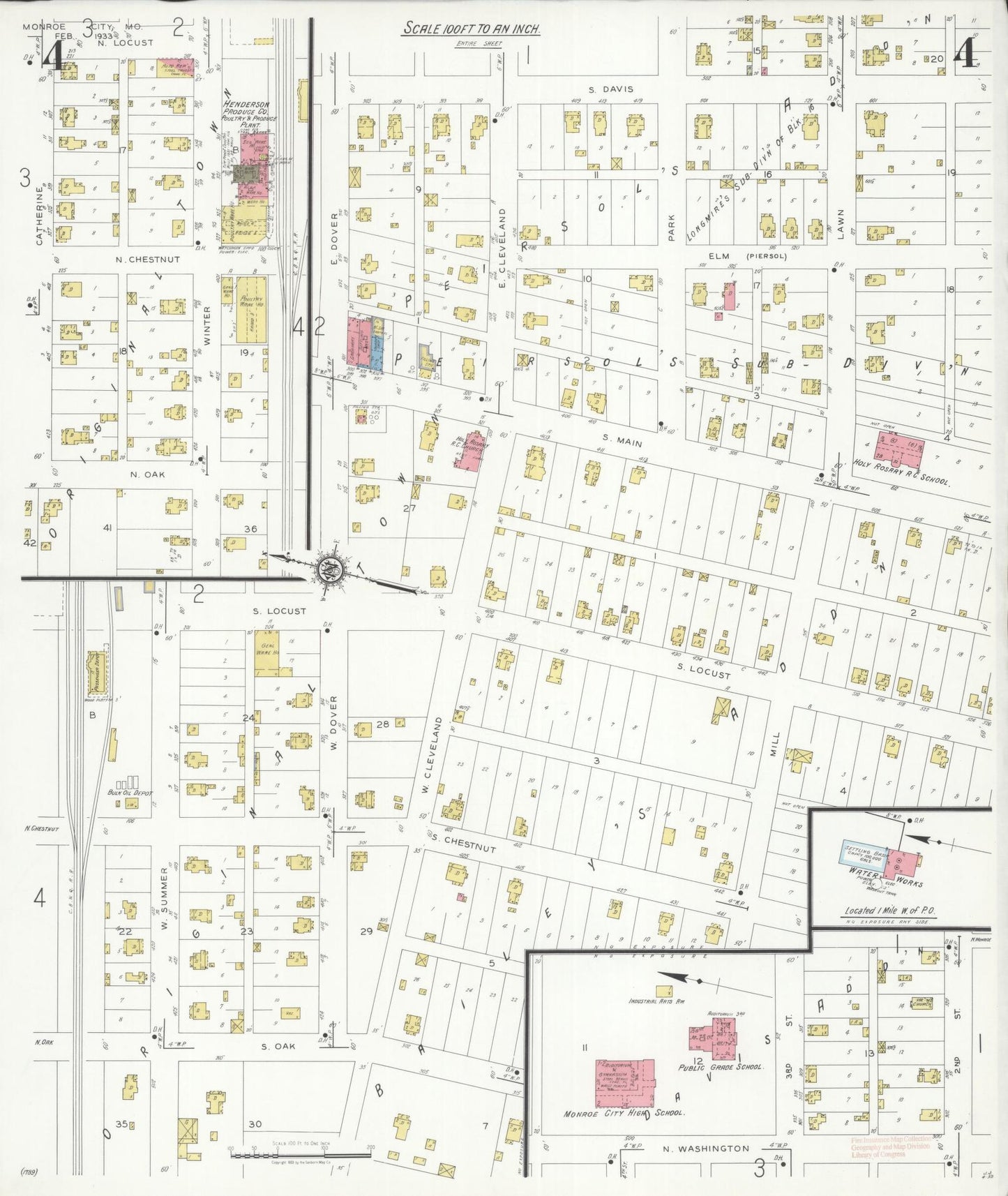 Sanborn Fire Insurance Map from Monroe City, Monroe County, Missouri (1933), Sheet #0004 - Complete Map Set gallery image, historic Sanborn map, vintage wall art, Missouri Missouri