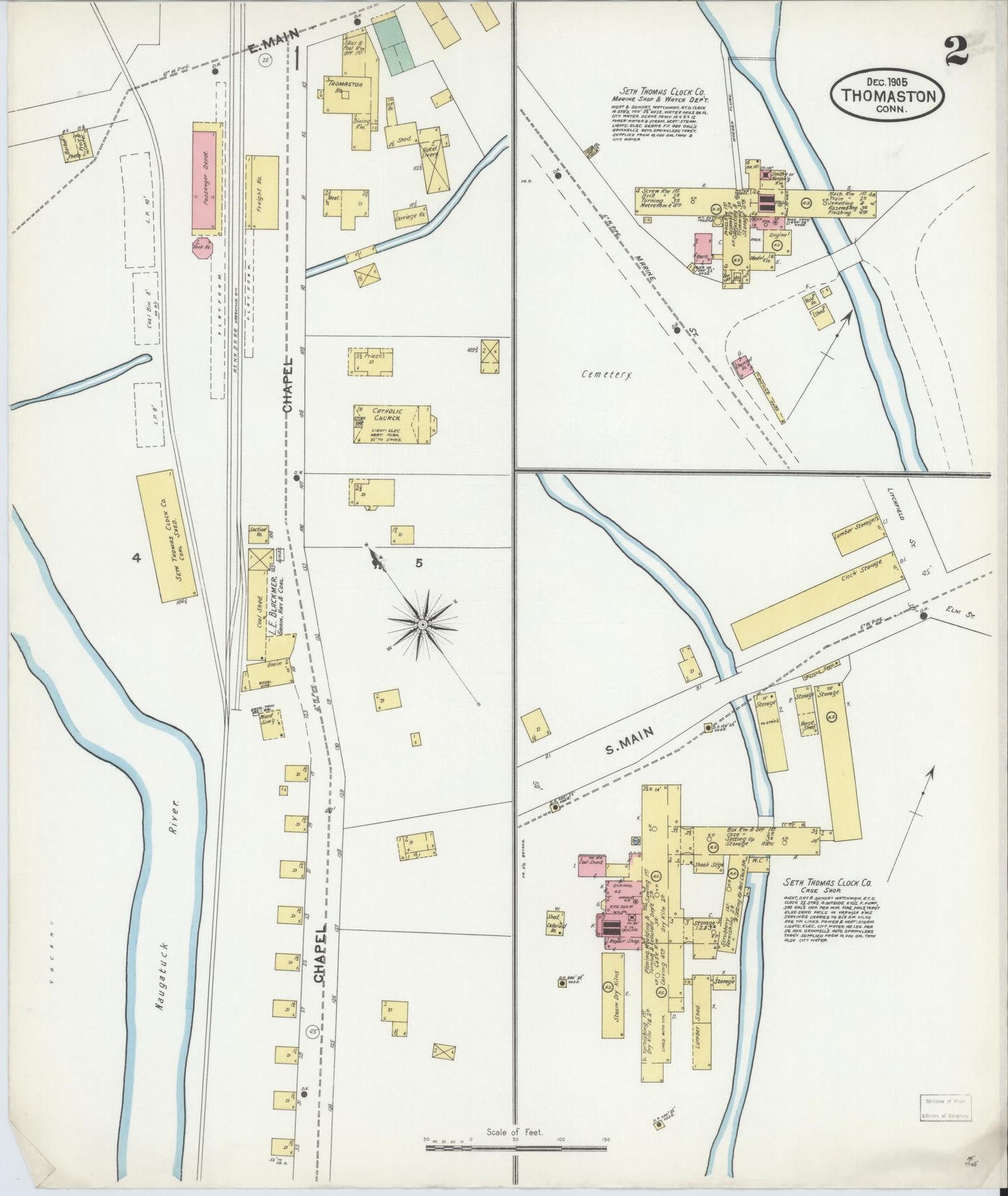 Sanborn Fire Insurance Map from Thomaston, Litchfield County, Connecticut (1905), Sheet #0002 - Historic Sanborn Fire Insurance Map Print, vintage old map wall art, antique decor, genealogy gift, Connecticut Connecticut map