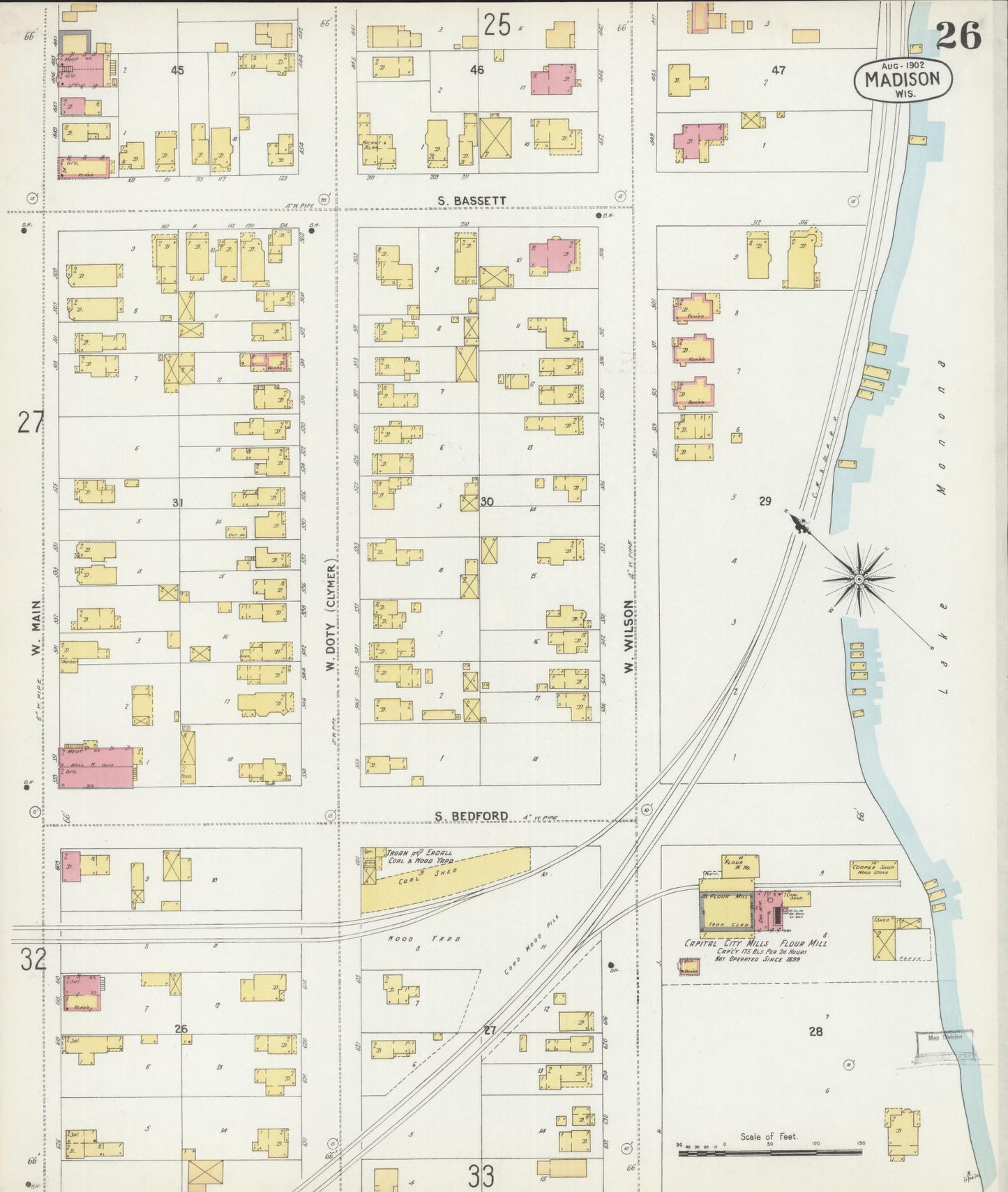 Sanborn Fire Insurance Map from Madison, Dane County, Wisconsin (1902), Sheet #0026 - Historic Sanborn Fire Insurance Map Print, vintage old map wall art, antique decor, genealogy gift, Wisconsin Wisconsin map