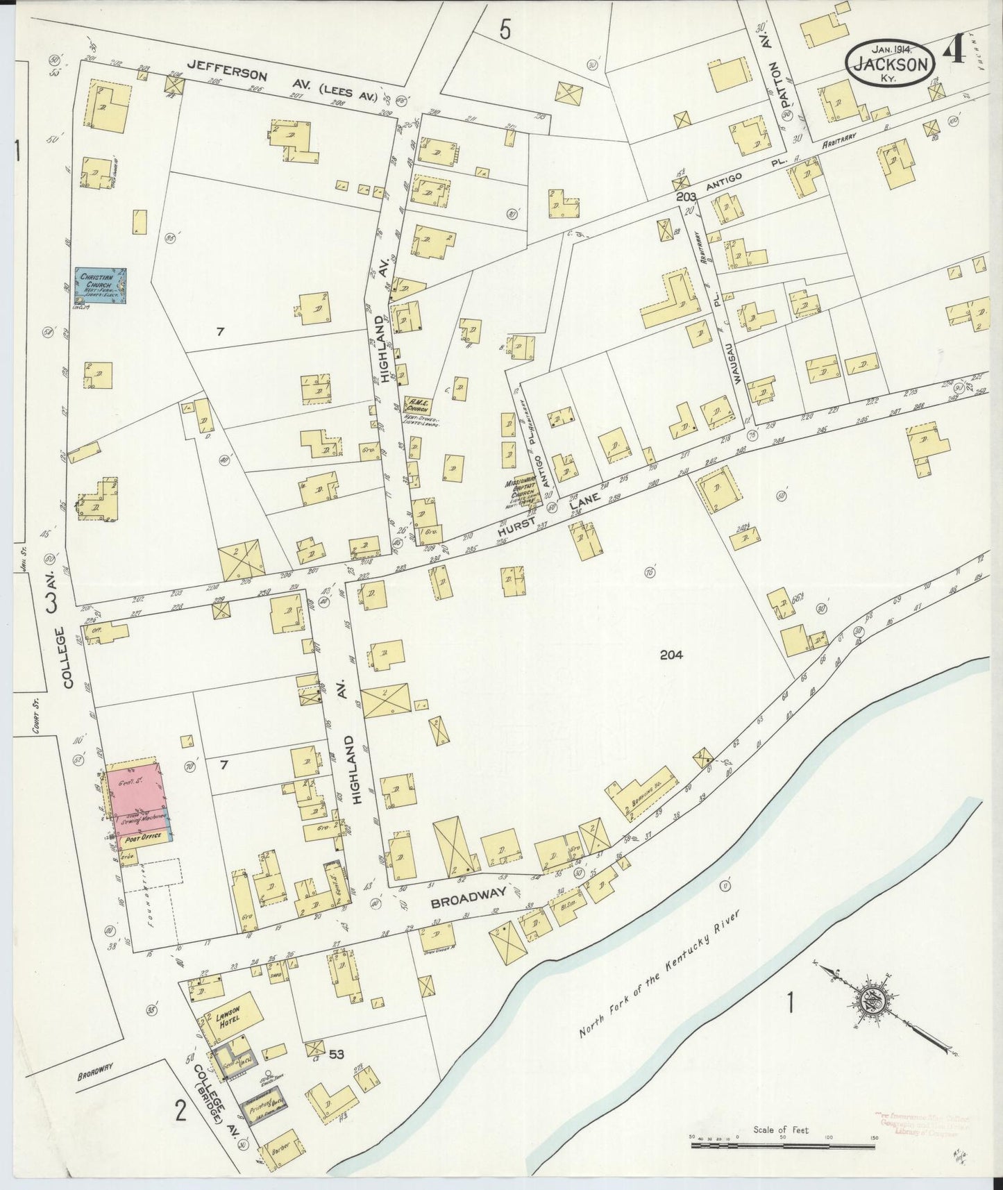 Sanborn Fire Insurance Map from Jackson, Breathitt County, Kentucky (1914), Sheet #0004 - Historic Sanborn Fire Insurance Map Print, vintage old map wall art, antique decor, genealogy gift, Kentucky Kentucky map