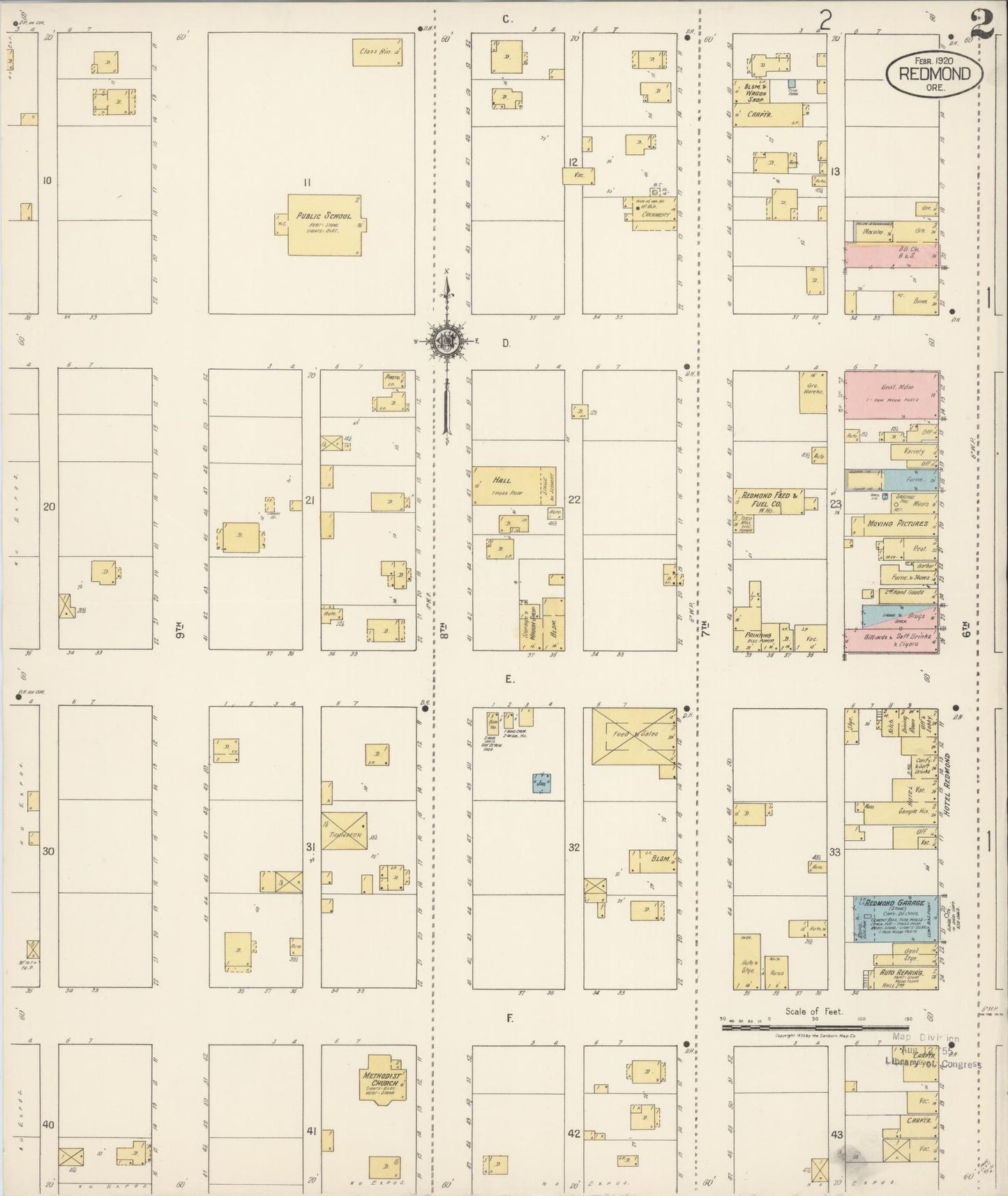 Sanborn Fire Insurance Map from Redmond, Deschutes County, Oregon (1920), Sheet #0002 - Complete Map Set gallery image, historic Sanborn map, vintage wall art, Oregon Oregon
