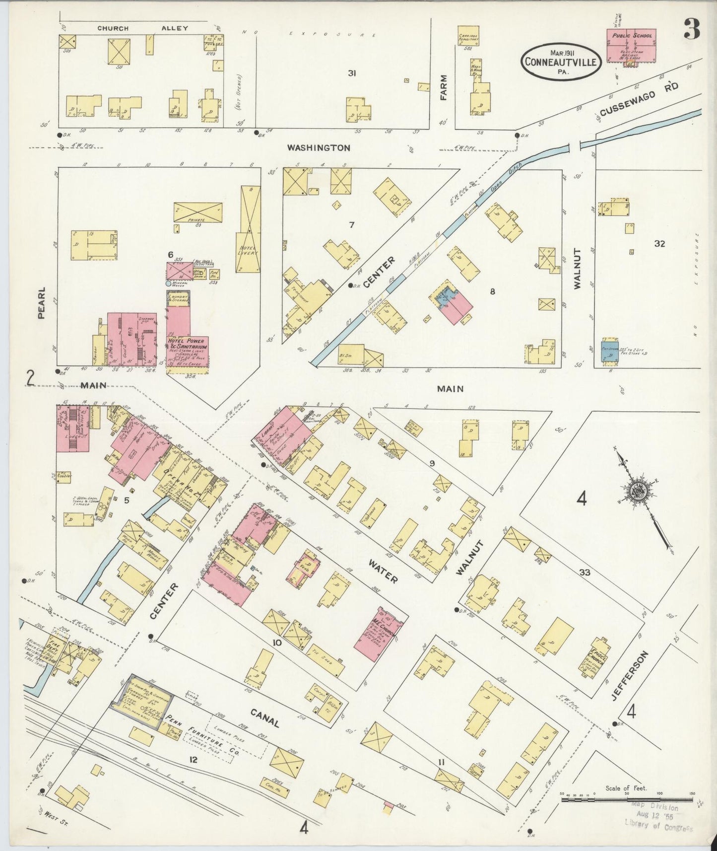 Sanborn Fire Insurance Map from Conneautville, Crawford County, Pennsylvania (1911), Sheet #0003 - Historic Sanborn Fire Insurance Map Print, vintage old map wall art, antique decor, genealogy gift, Pennsylvania Pennsylvania map