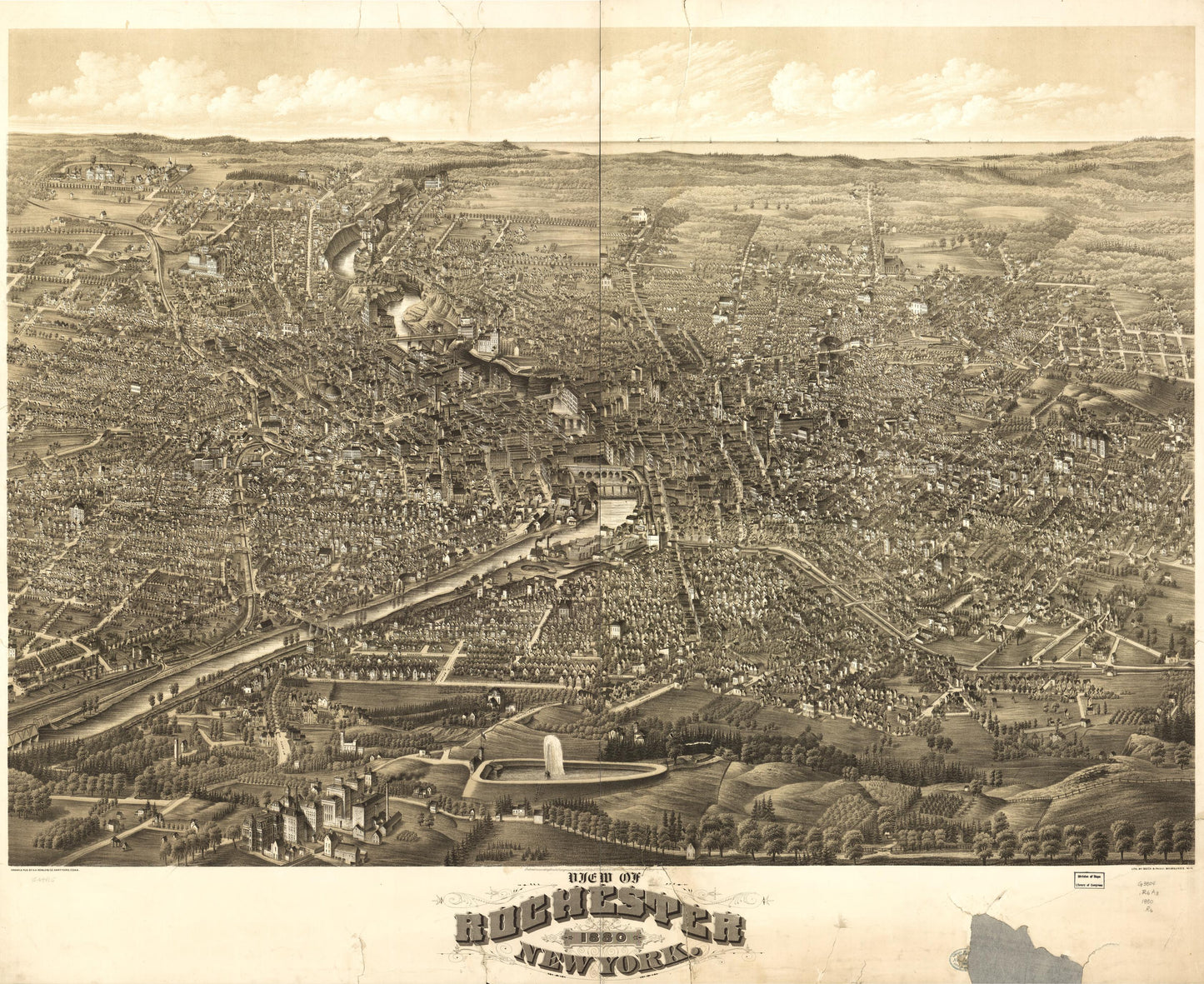 View of Rochester, New York 1880. (1880) – Historic Bird’s-Eye View Panorama Print