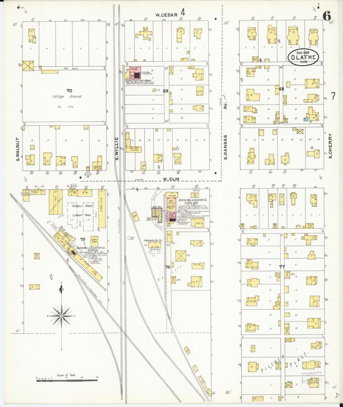 Sanborn Fire Insurance Map from Olathe, Johnson County, Kansas (1905), Sheet #0006 - Historic Sanborn Fire Insurance Map Print, vintage old map wall art, antique decor, genealogy gift, Kansas Kansas map