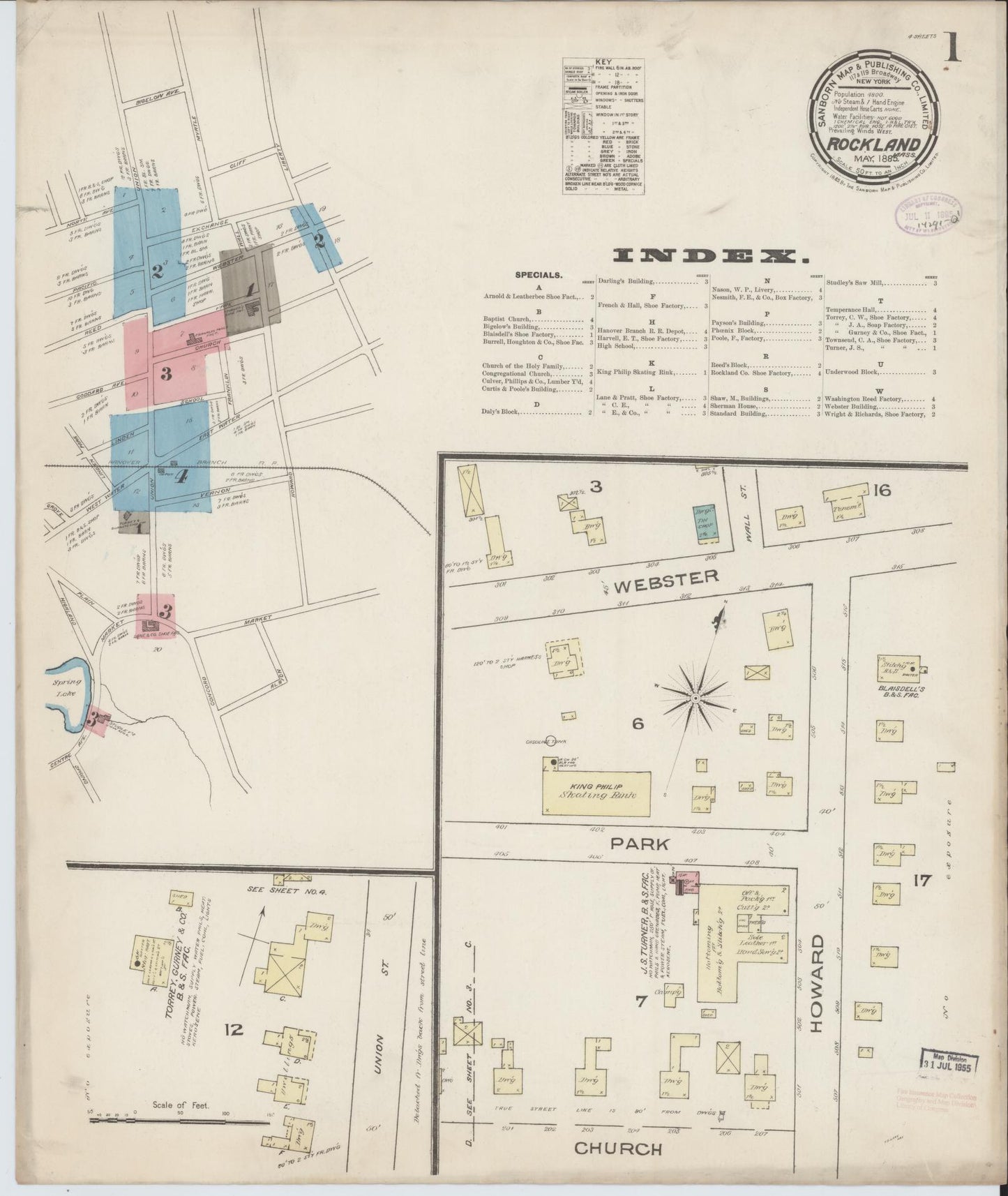 Sanborn Fire Insurance Map from Rockland, Plymouth County, Massachusetts (1885), Sheet #0001 - Historic Sanborn Fire Insurance Map Print, vintage old map wall art, antique decor, genealogy gift, Massachusetts Massachusetts map