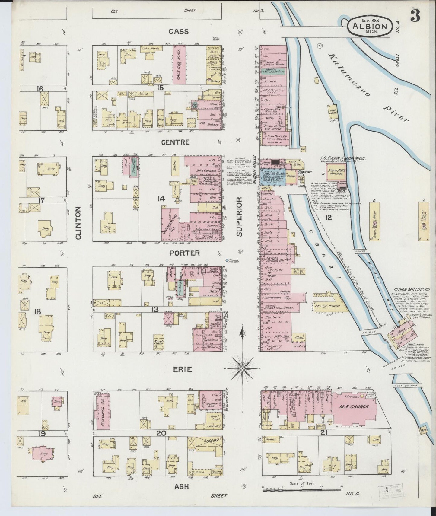 Sanborn Fire Insurance Map from Albion, Calhoun County, Michigan (1888), Sheet #0003 - Historic Sanborn Fire Insurance Map Print, vintage old map wall art, antique decor, genealogy gift, Michigan Michigan map